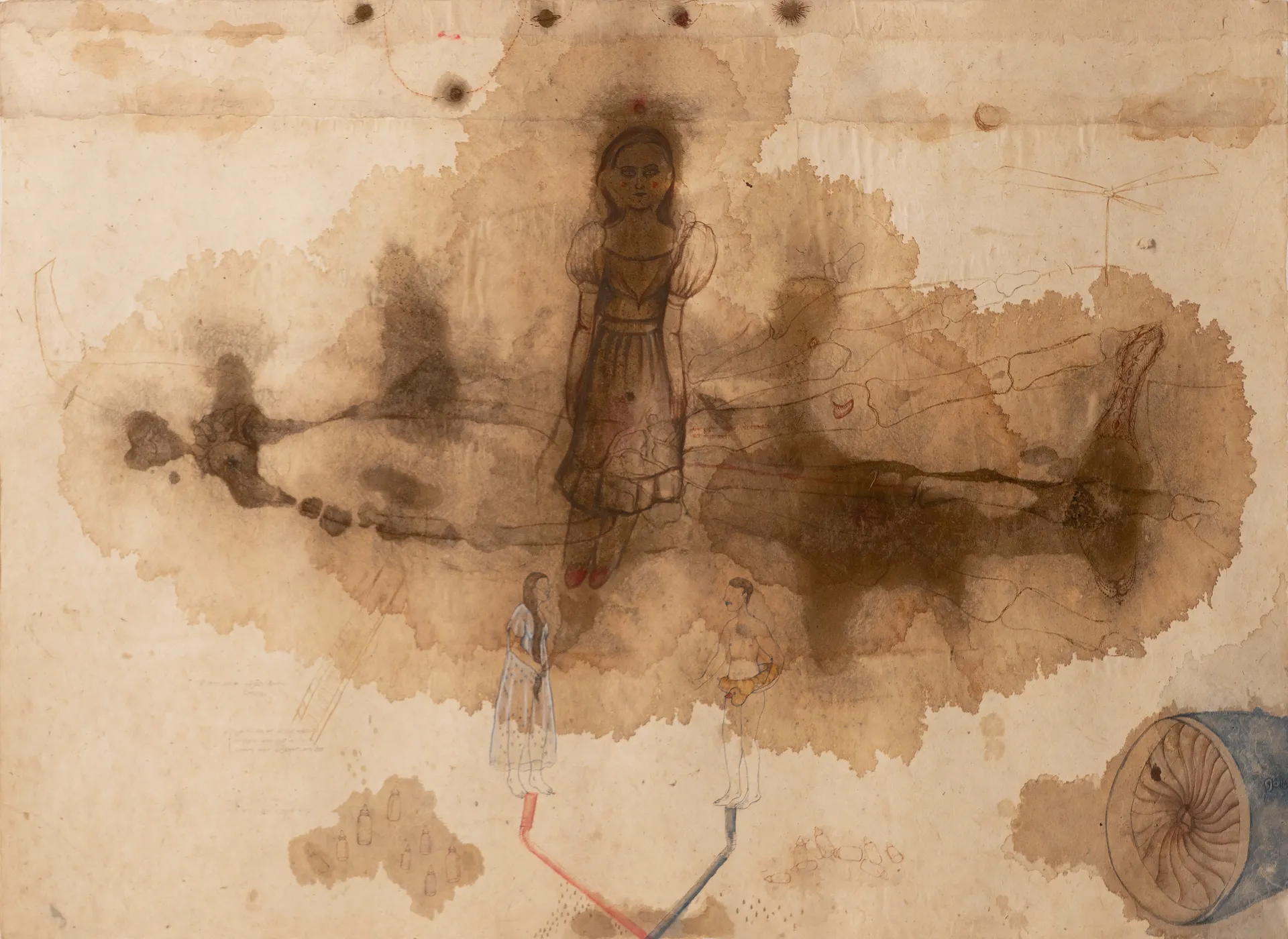 Time leaves an impression on everything, maybe one day I will also turn into an impression by Oliva Saha - Watercolour, tea stain, natural colour on rice paper paste