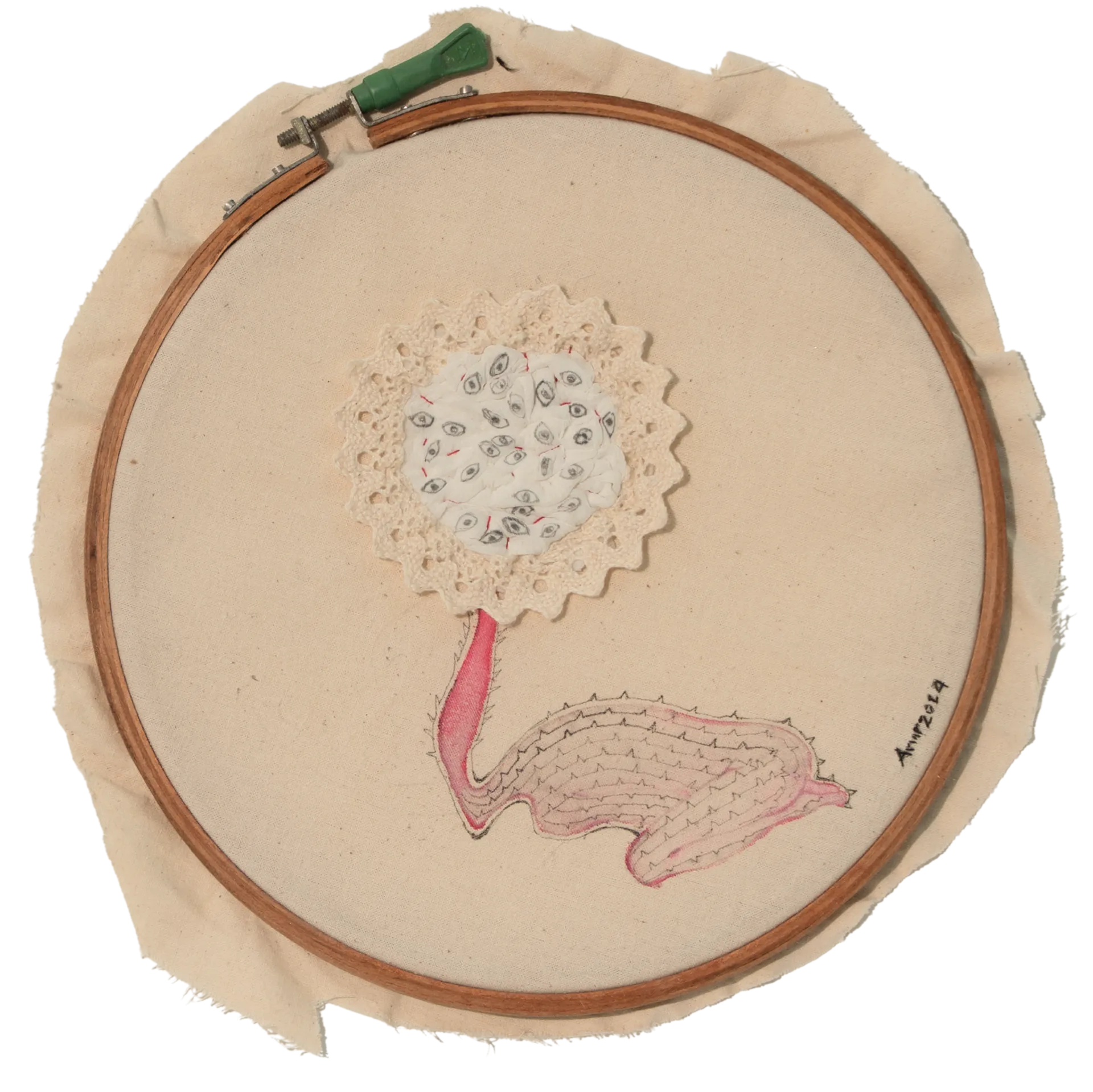 Beautiful flowers, 1 by Anup Let - Cloth, stitch and colour with ink on fabric
