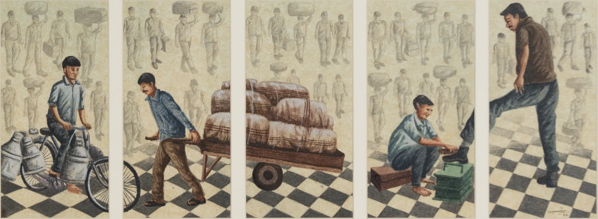 After that X (set of 5) by Satyaranjan Das - Watercolour, ink, graphite, rice paper on paper