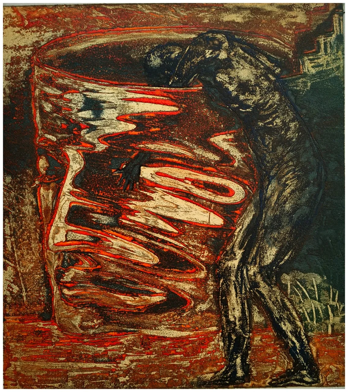Collateral collapse by Spandan Mundhe - Etching on Cordenons recycled paper