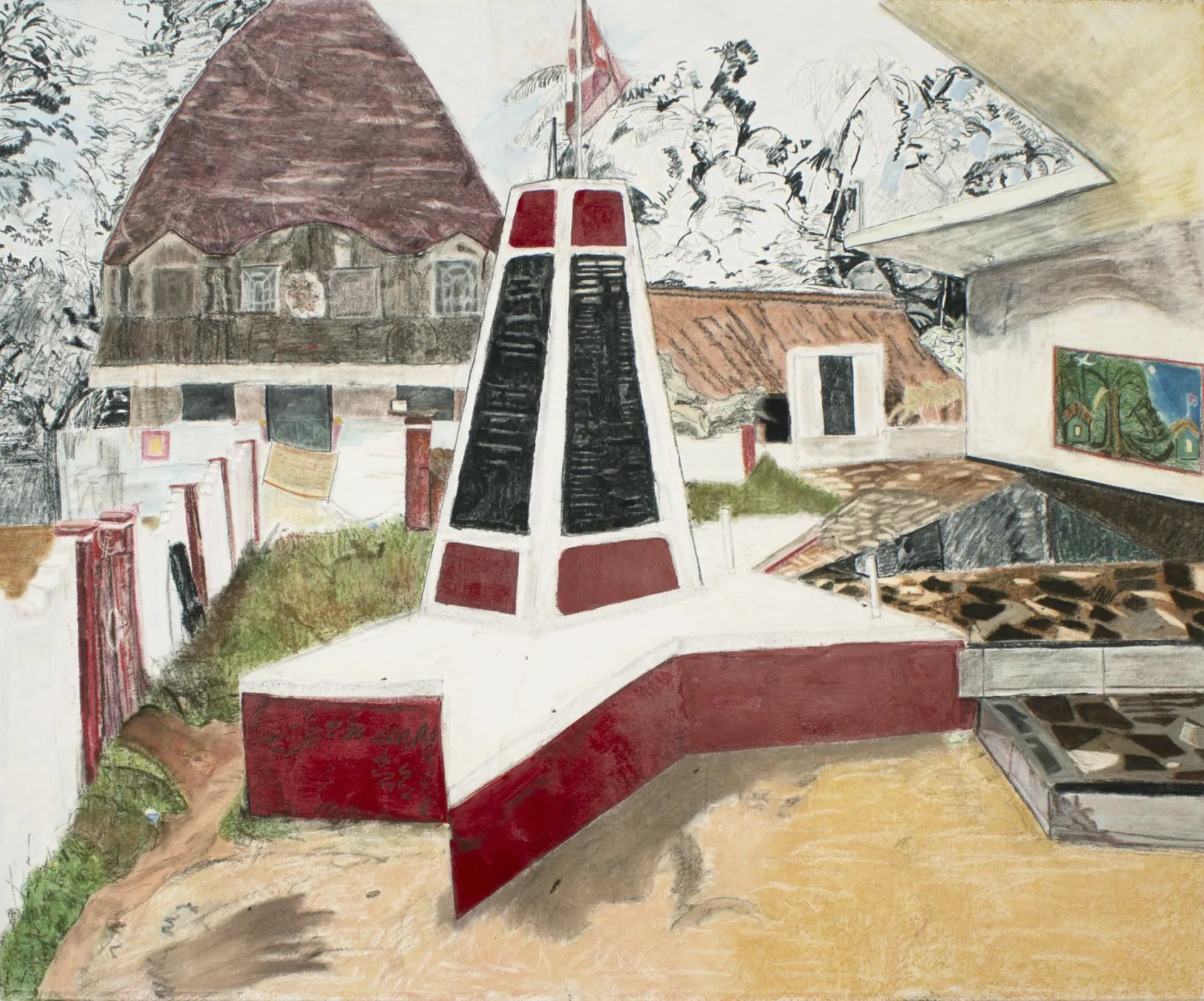 Kilvenmani Martyr’s memorial on a regular day by Nitheen Ramalingam - Enamel paint, oil stick, pastel, charcoal, aquarelle, and graphite on canvas