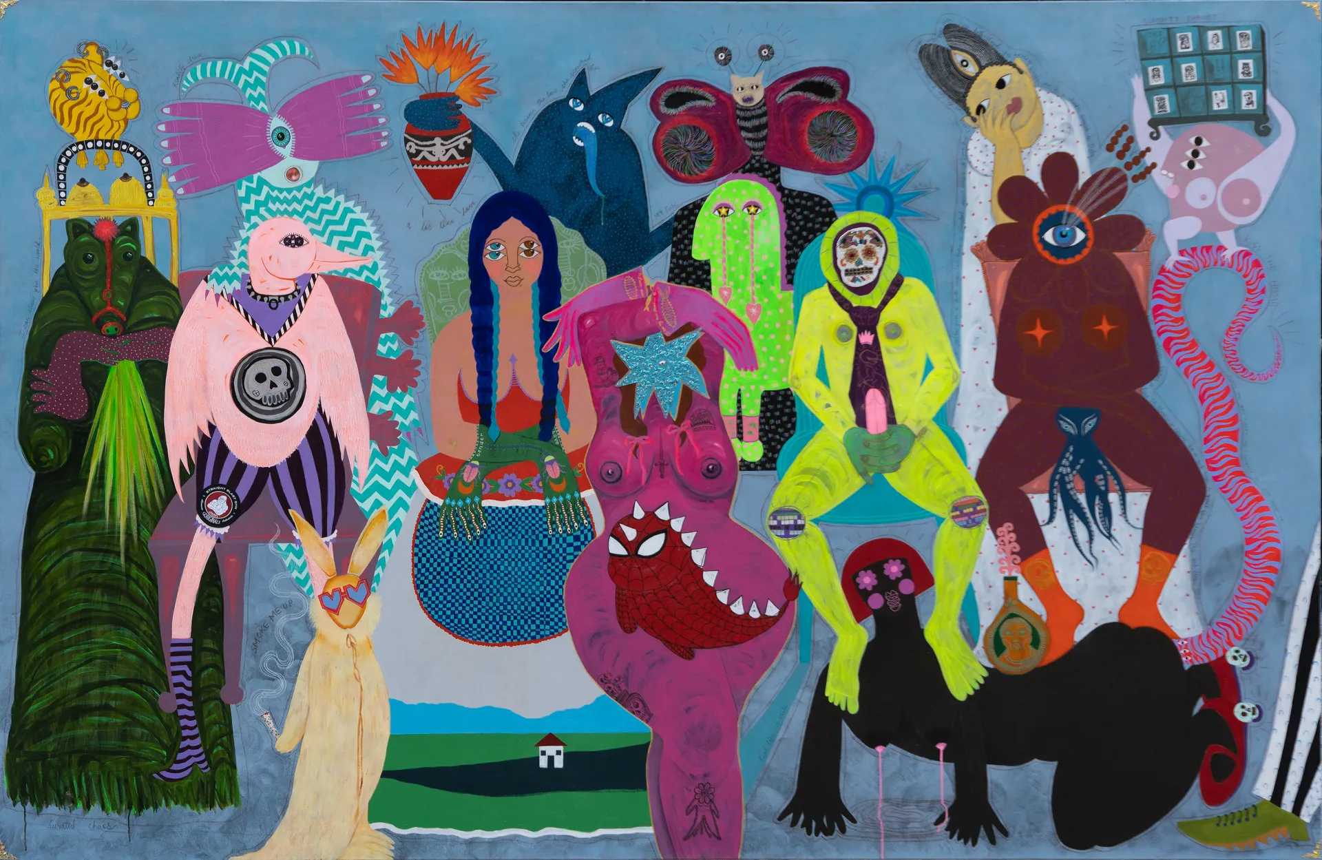 Me and my lovers (A family portrait) by Varnita Sethi - Acrylic, embroidery patch and paper on canvas