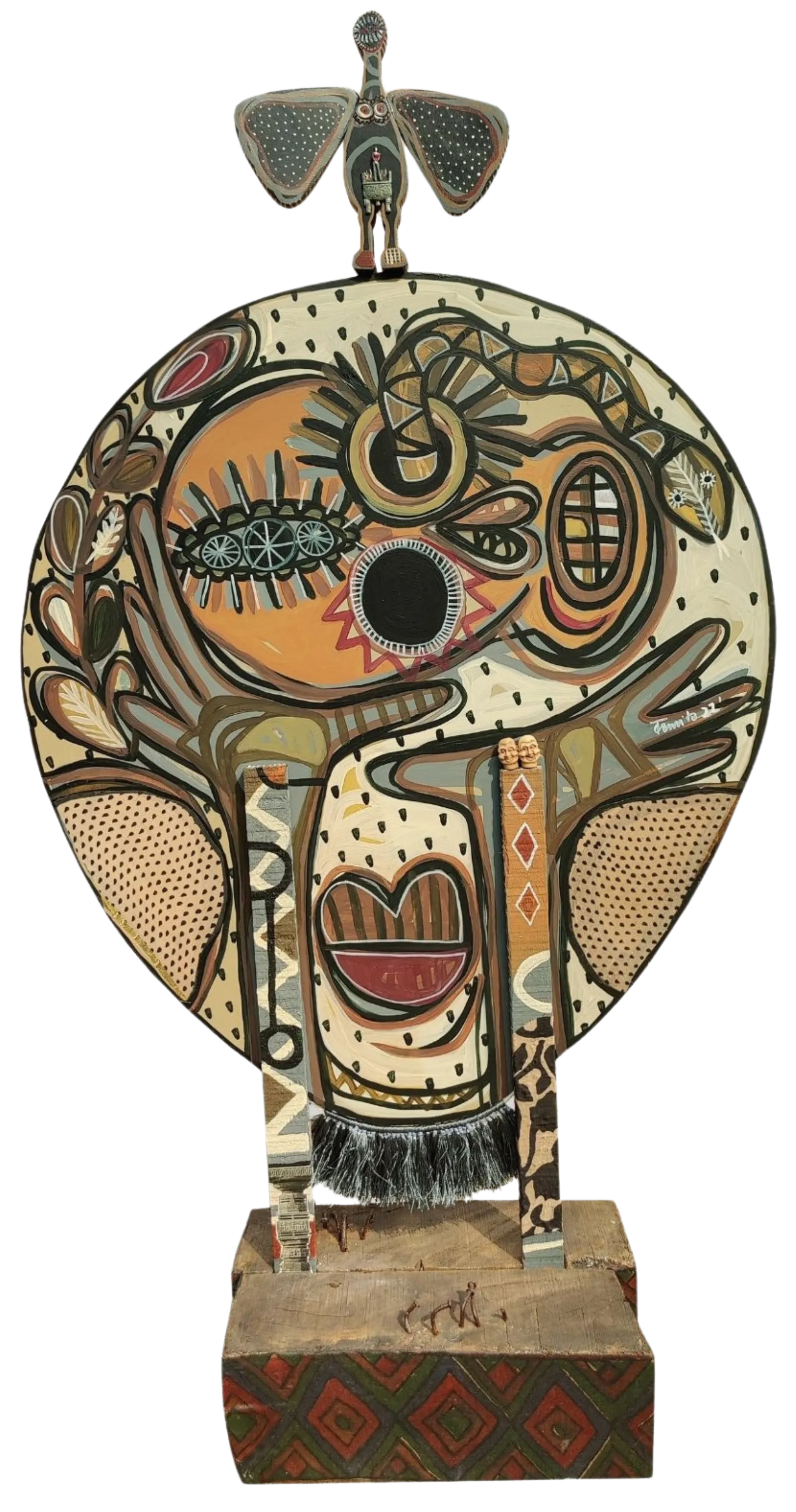 Untitled by Varnita Sethi - Acrylic, fabric, paper collage and Sculpy clay on wood