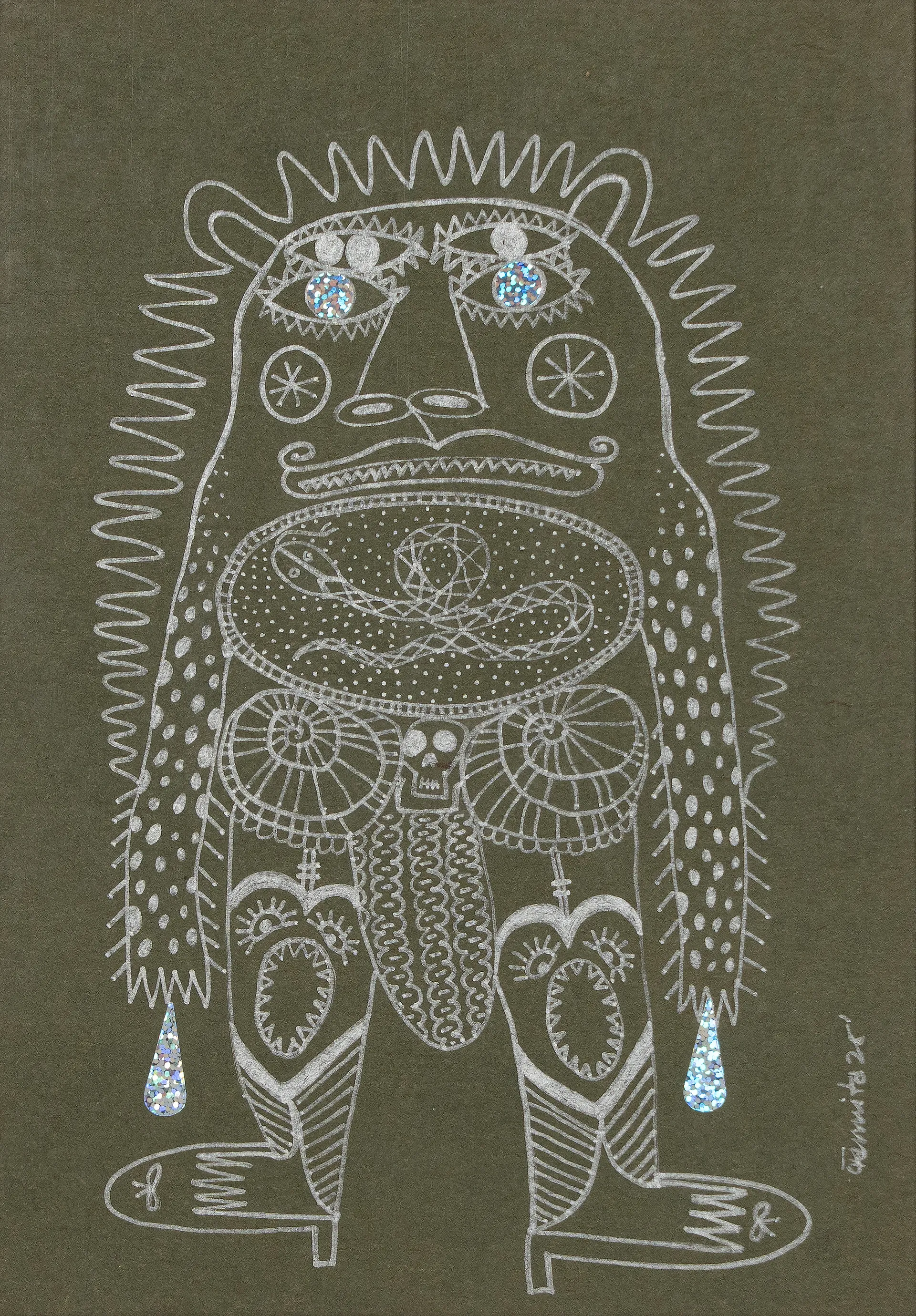 Chrome-born-bodies drawing 7 by Varnita Sethi - Chrome pen on acid-free handmade paper