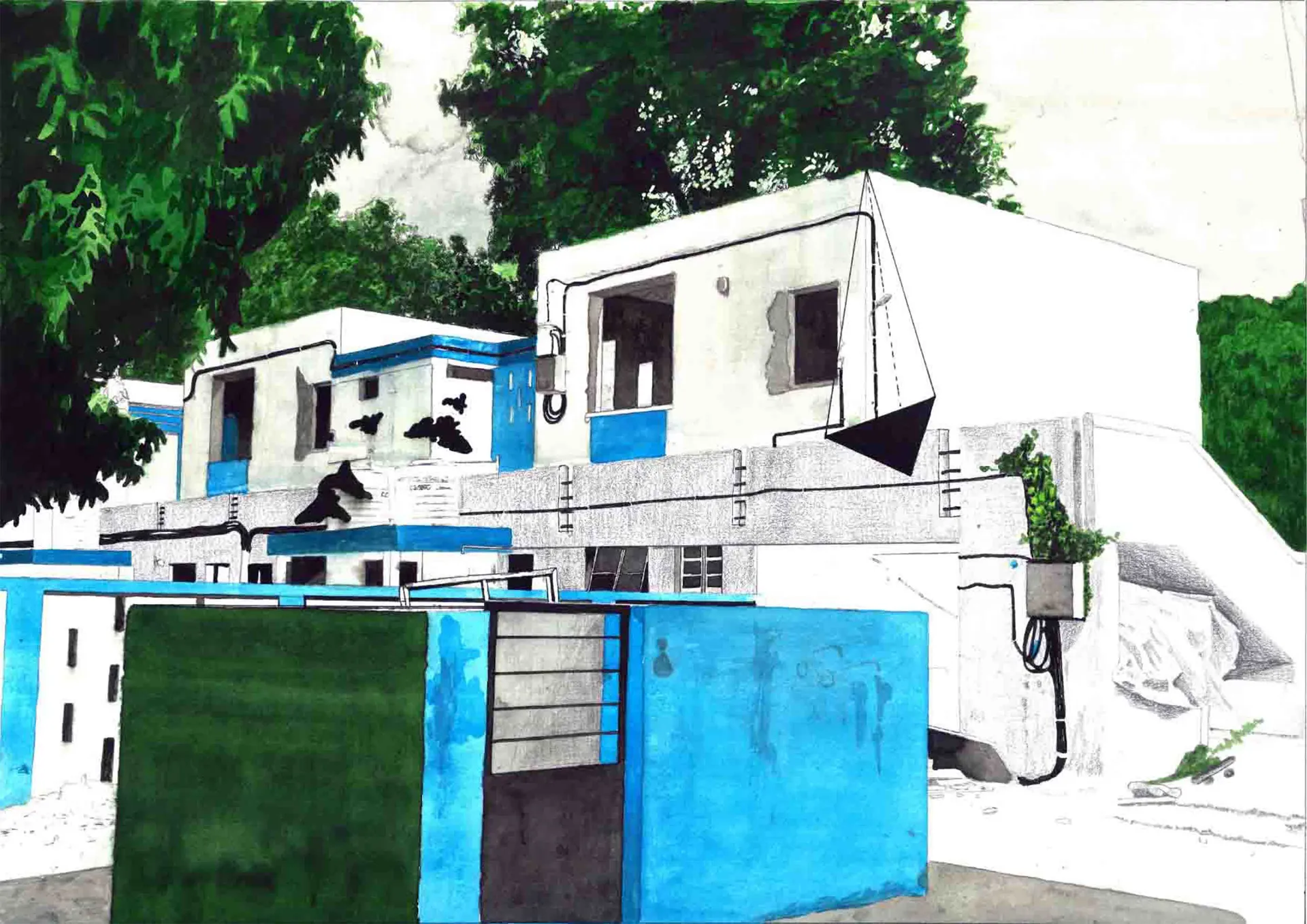 Territories of three: echoes in the landscape I, 16 by Kapil Jangid - Watercolor, photo ink, digital print and graphite on paper