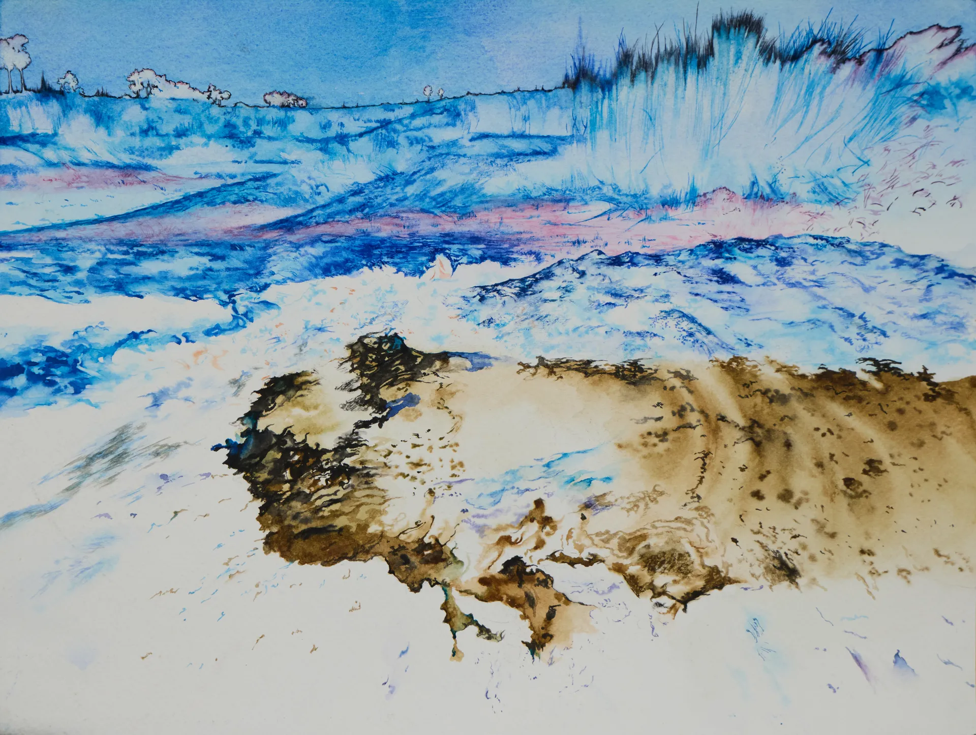 बिना खाए, पानी कहाँ चला गया? (Without eating, where did the water go?) by Shiv Shankar - Watercolor on paper