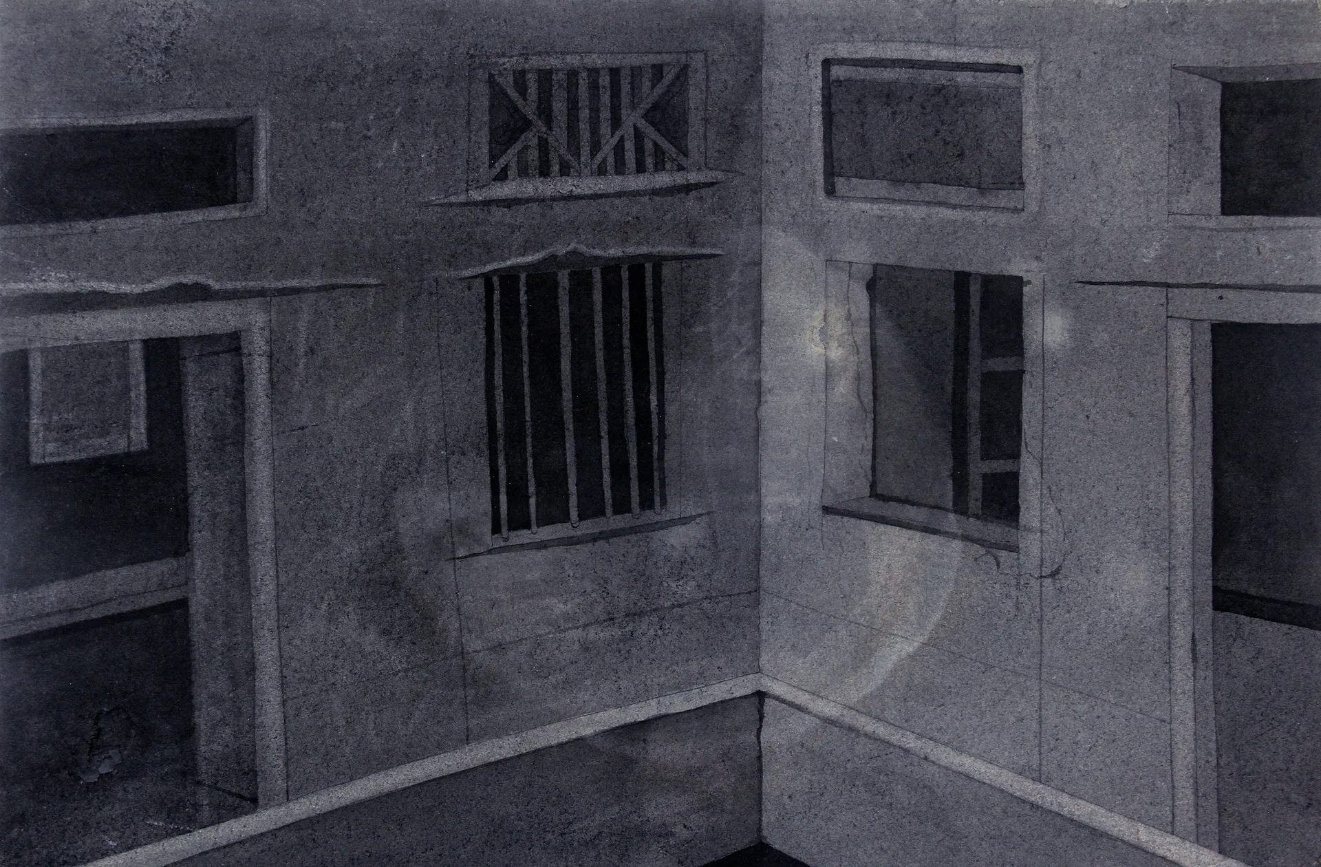Khalo Ghar, 3 by Kapil Jangid - Ink and watercolor on cement sheet