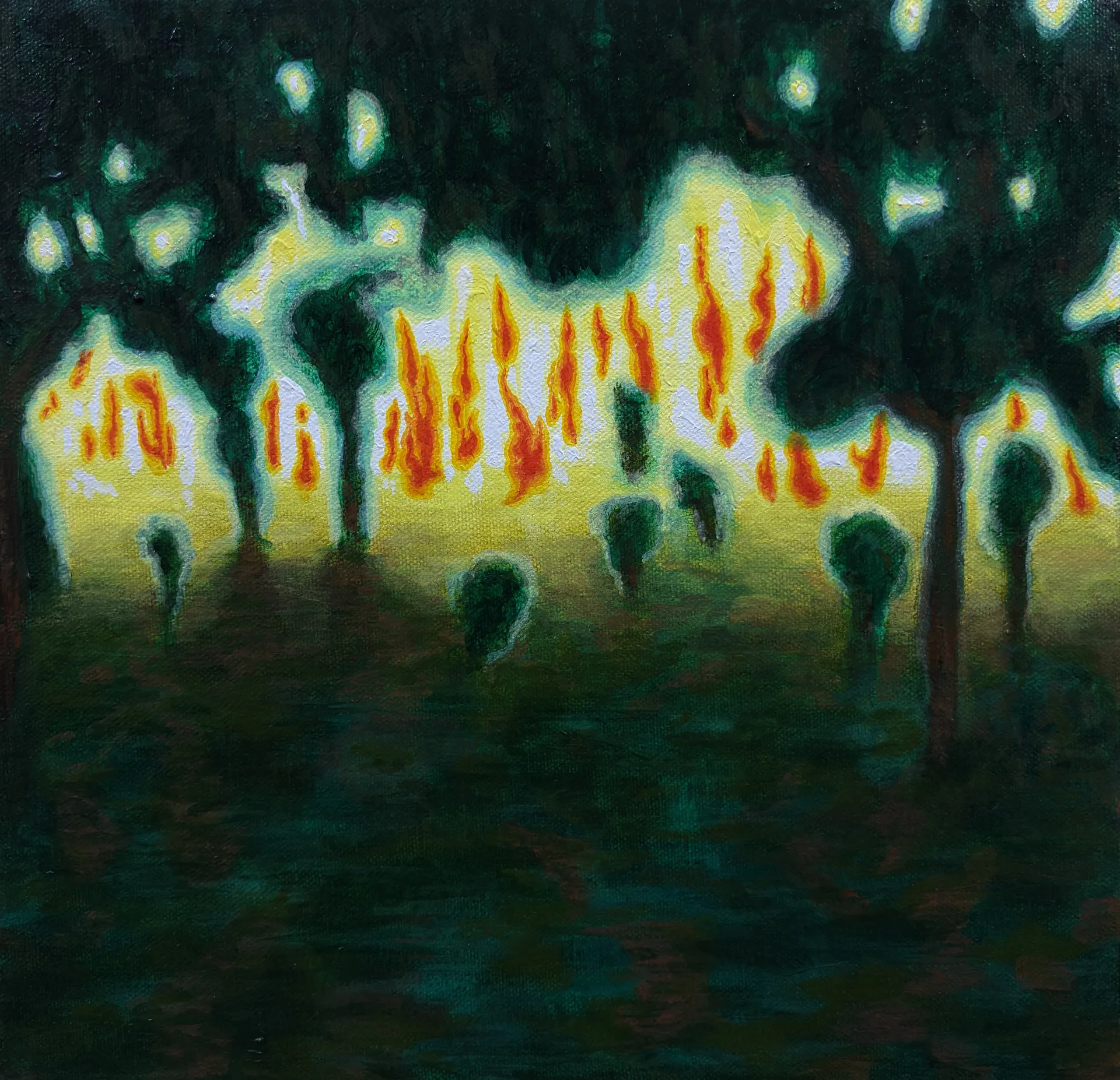 Sepulchral luminescence within arboreal collapse by Bhaskar Bordoloi - Acrylic on canvas
