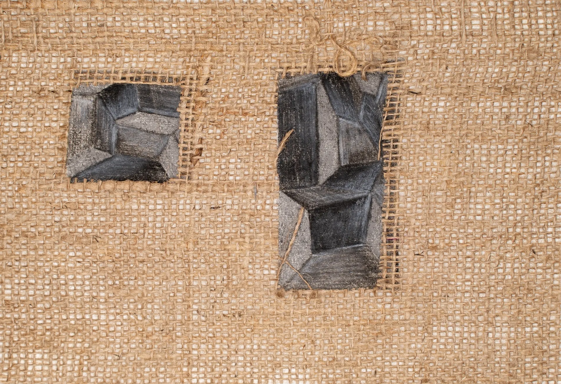 Fold #17, 7 by Urvi Sethna - Jute fabric, charcoal and graphite on rice paper