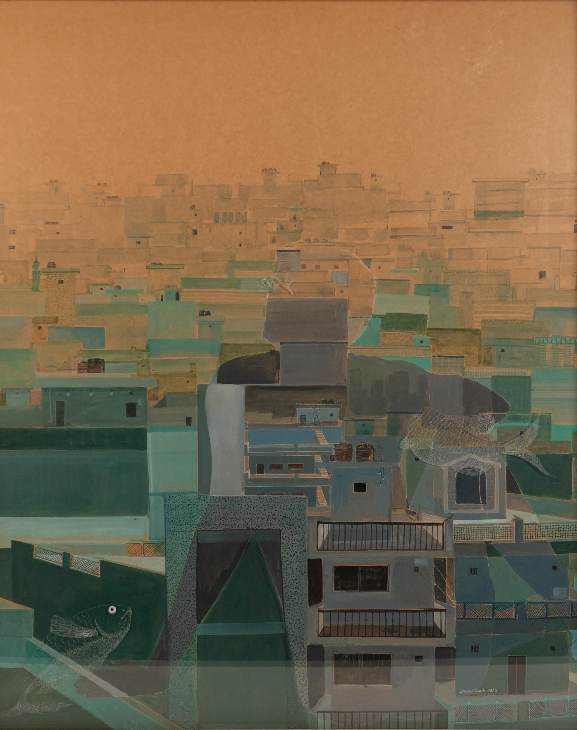 Glass wall 4 by Sawan Taank - Acrylic on paper & engraving on acrylic sheet