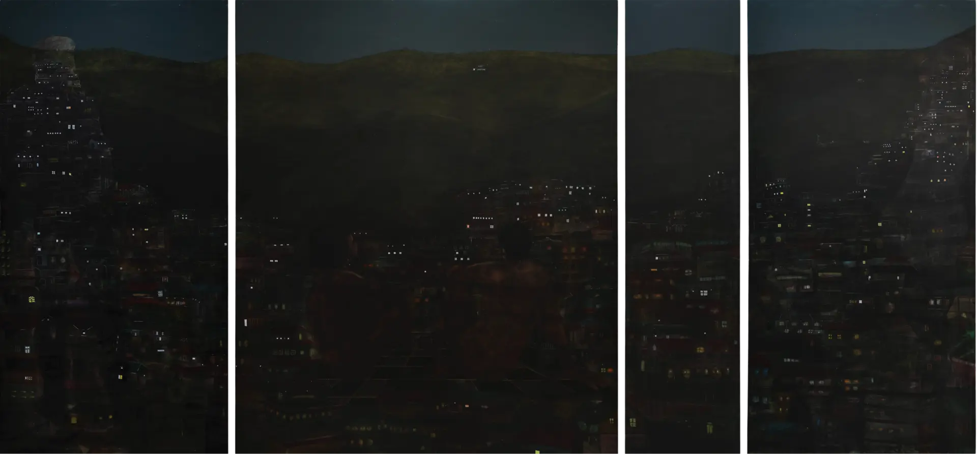 Story hidden in the hillside lights by Sawan Taank - Acrylic on Linen canvas