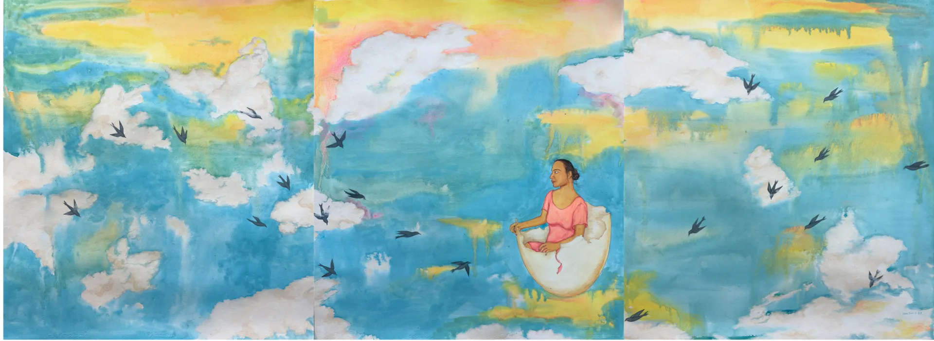 When the sky witnesses of everything by Oliva Saha - Natural pigment, watercolor, and gouache on acid-free paper
