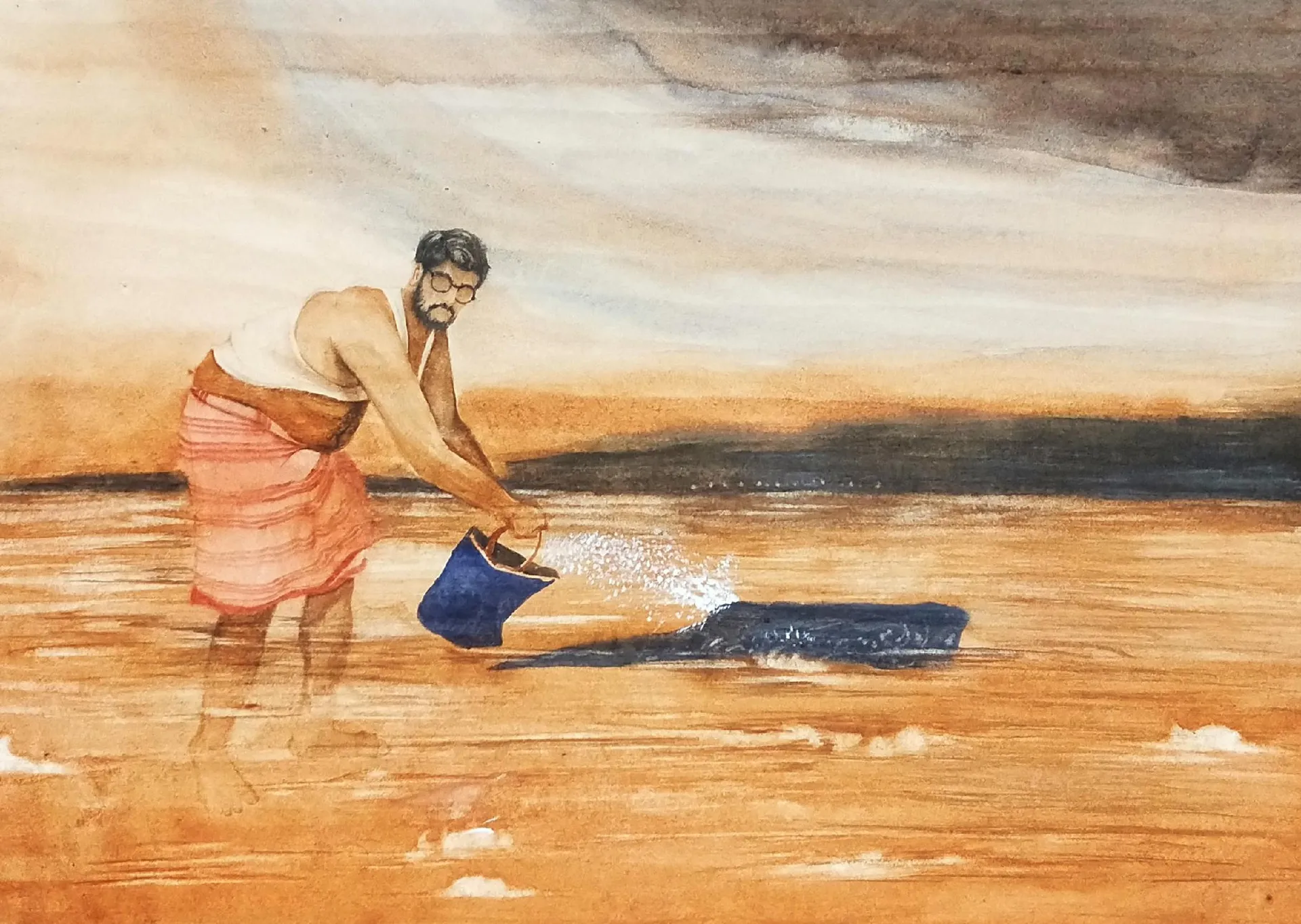 Govar toli by Shiv Shankar - Watercolor on paper