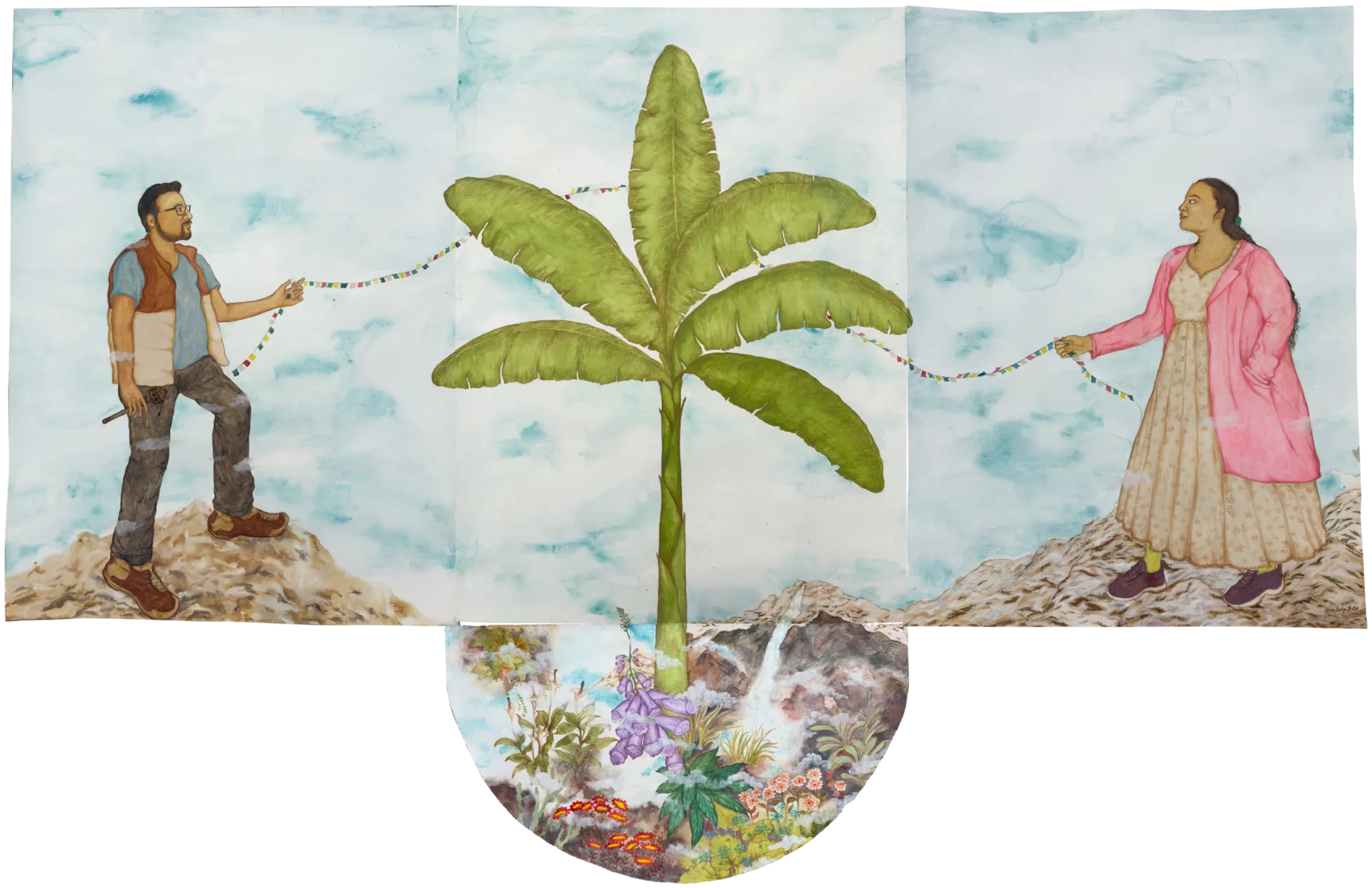 Unbound knots paved the way for us by Oliva Saha - Natural pigment, watercolour, charcoal, and gouache on acid-free paper