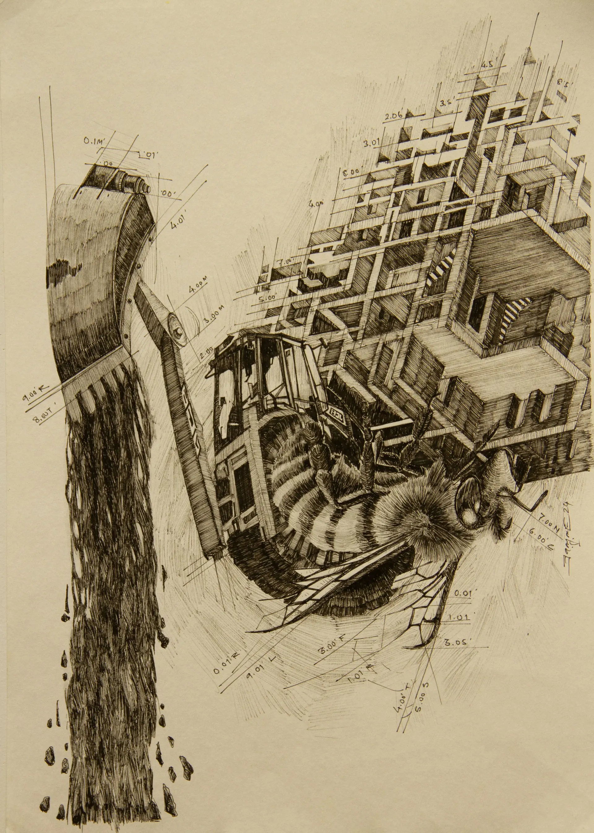 Who own my space? III by Nayanjyoti Barman - Artline Drawing System pen (0.1, 0.2, 0.3, 0.4, 0.5) on 210 gsm cartridge paper