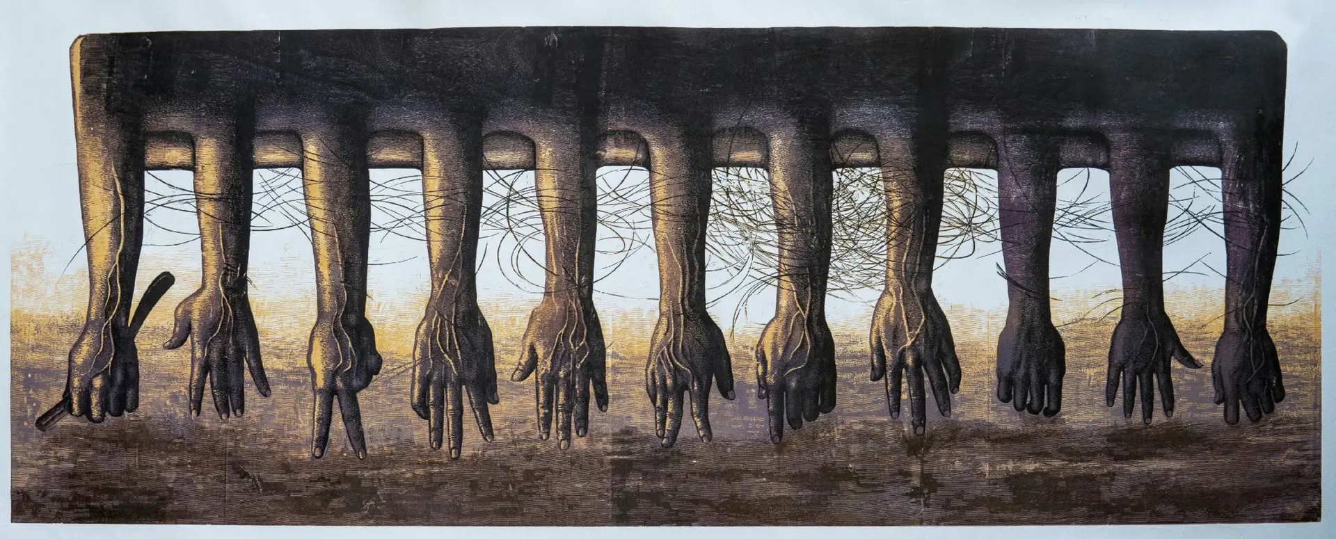 The spine of the house by Tukuna Dakua - Color woodcut
