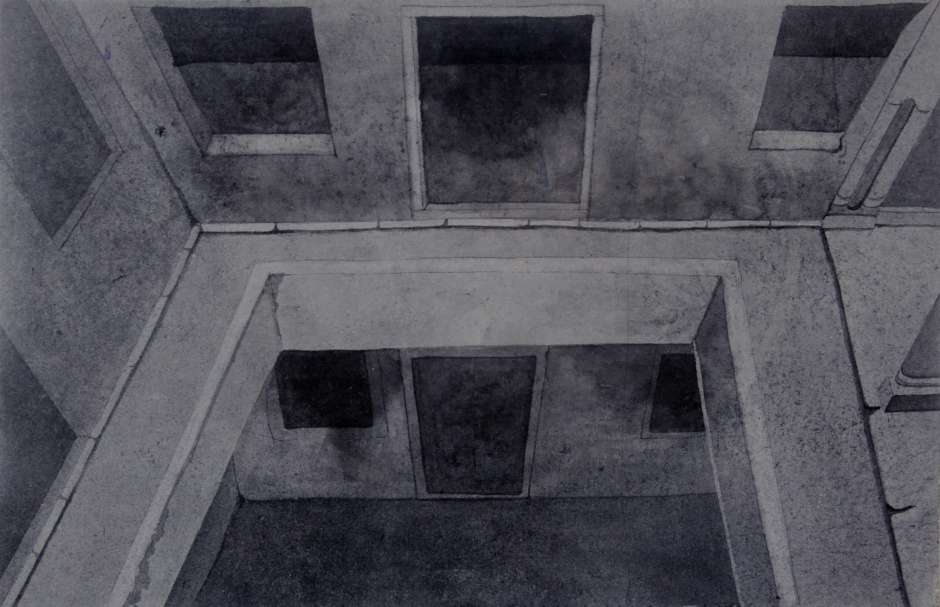 Khalo Ghar, 2 by Kapil Jangid - Ink and watercolor on cement sheet
