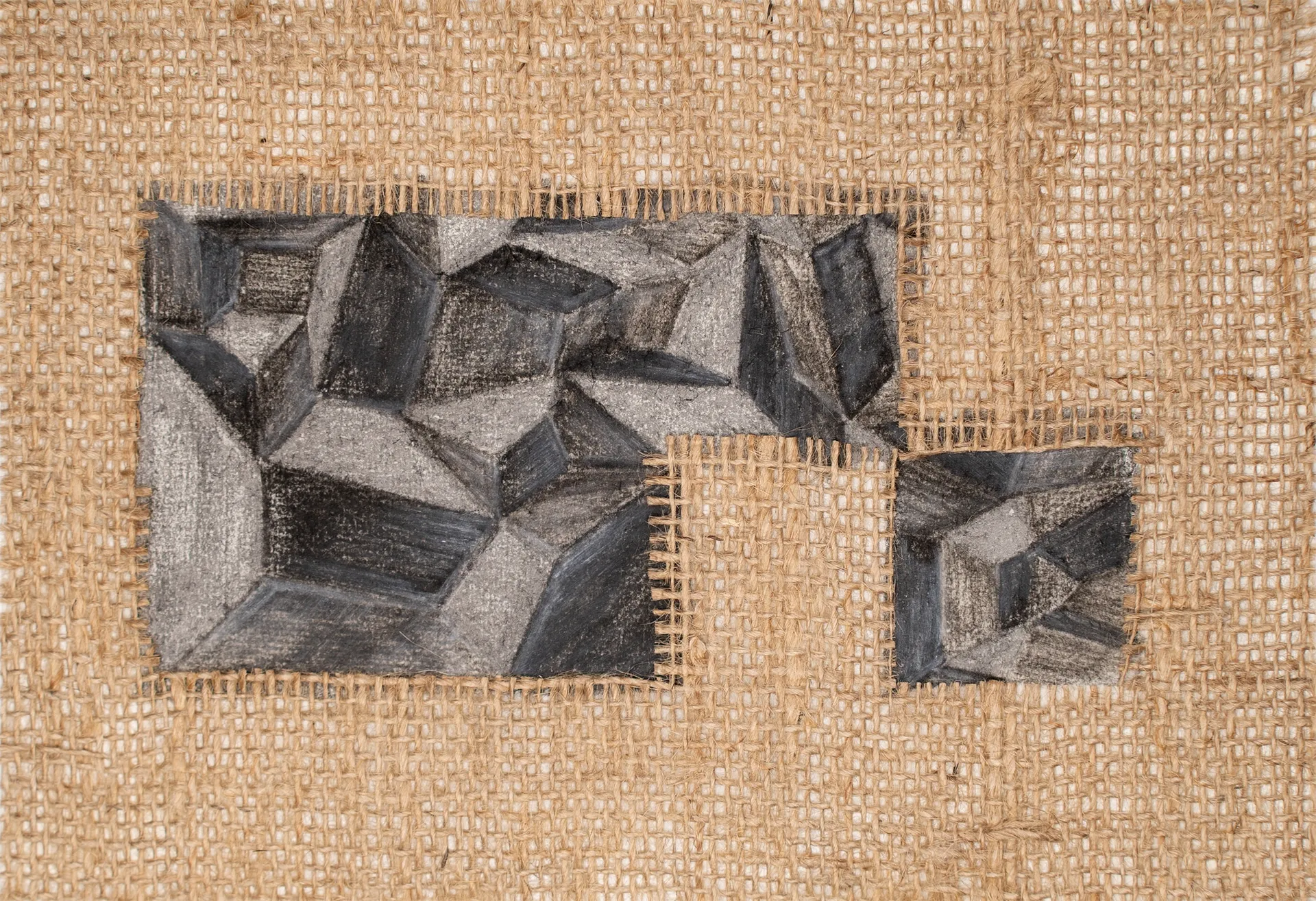 Fold #17, 1 by Urvi Sethna - Jute fabric, charcoal and graphite on rice paper