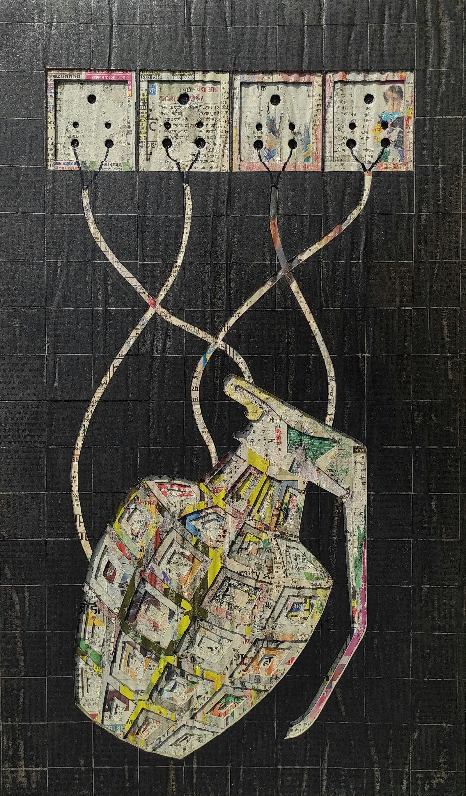 Shaping sight  by Shiv Kumar - Collected newspaper, plate, charcoal (engraving)