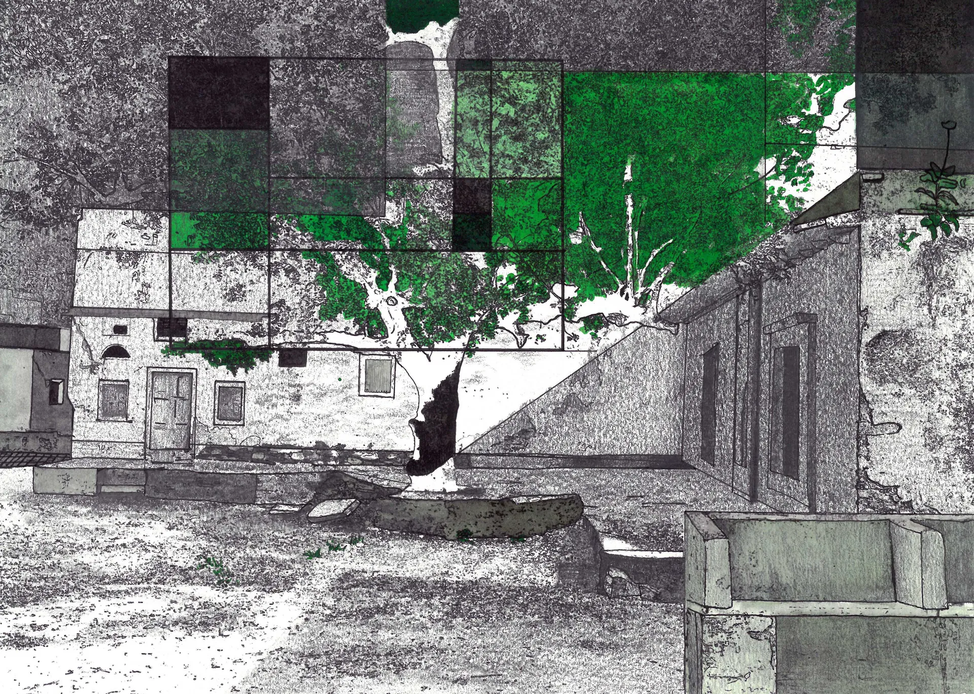 Territories of three: echoes in the landscape II, 4 by Kapil Jangid - Digital print, watercolor, photo ink and graphite on paper