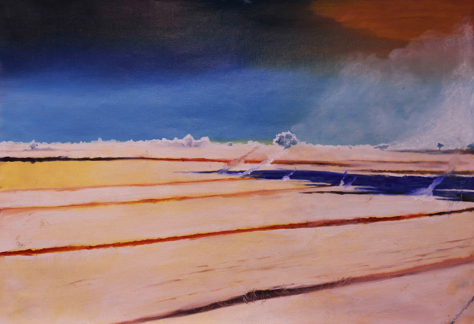 कहीं नदी, कहीं झूठ, सब एक साथ (River here, lies there, all together now) by Shiv Shankar - Oil on paper
