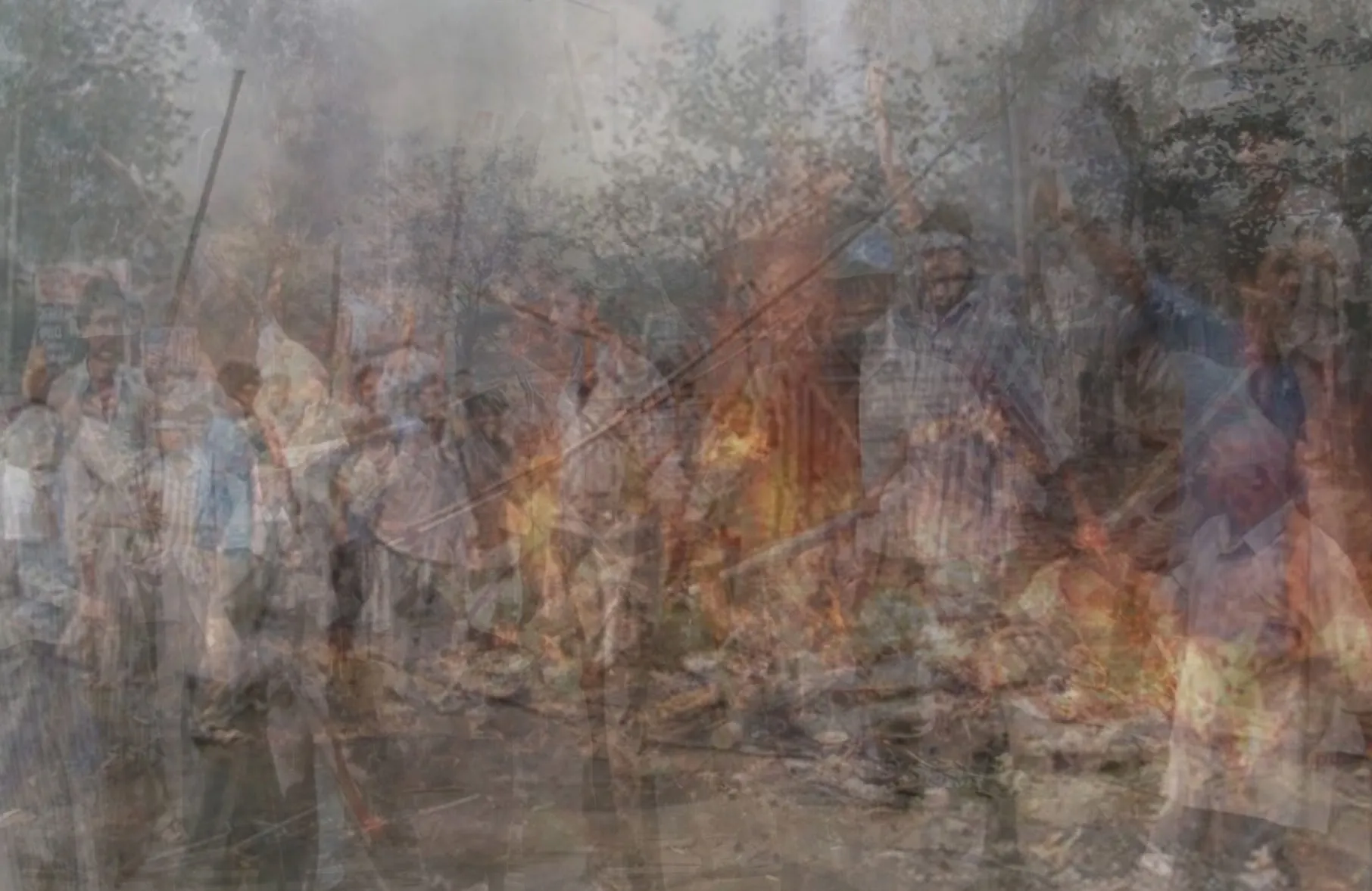 2002 Gujarat riot by Boris Colin Alphonse - Opacity photocollage, photographs overlapped with varying opacity, archival print on Hahnemühle paper