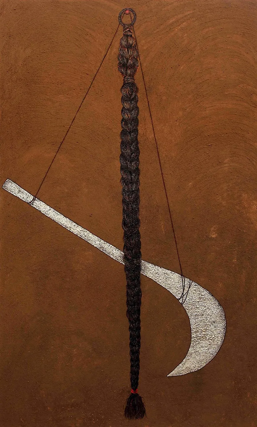 Dormant period by Sangita Datta - Sand, soil, silver leaf, and oil on canvas