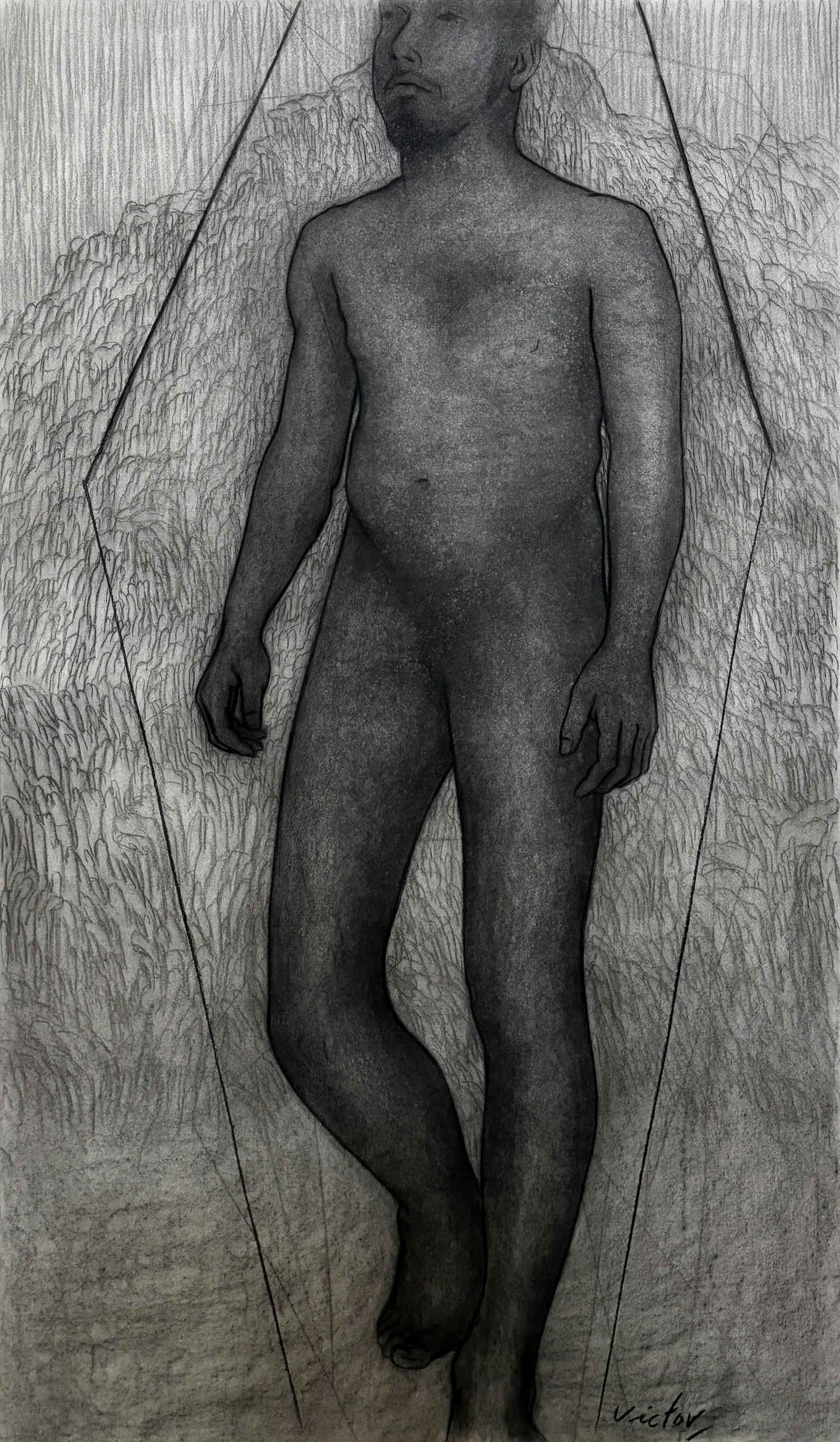 Man in confinement 1, 2 by Victor Hazra - Charcoal on paper