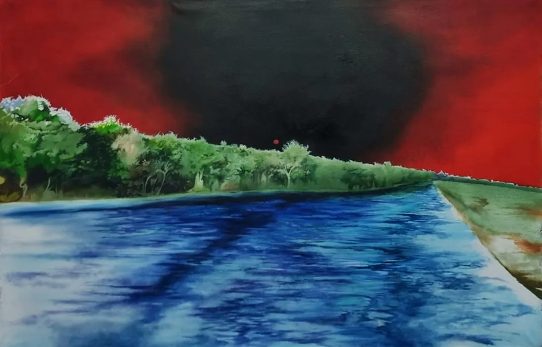 नदी सूतल बा (The river is asleep) by Shiv Shankar - Oil on canvas