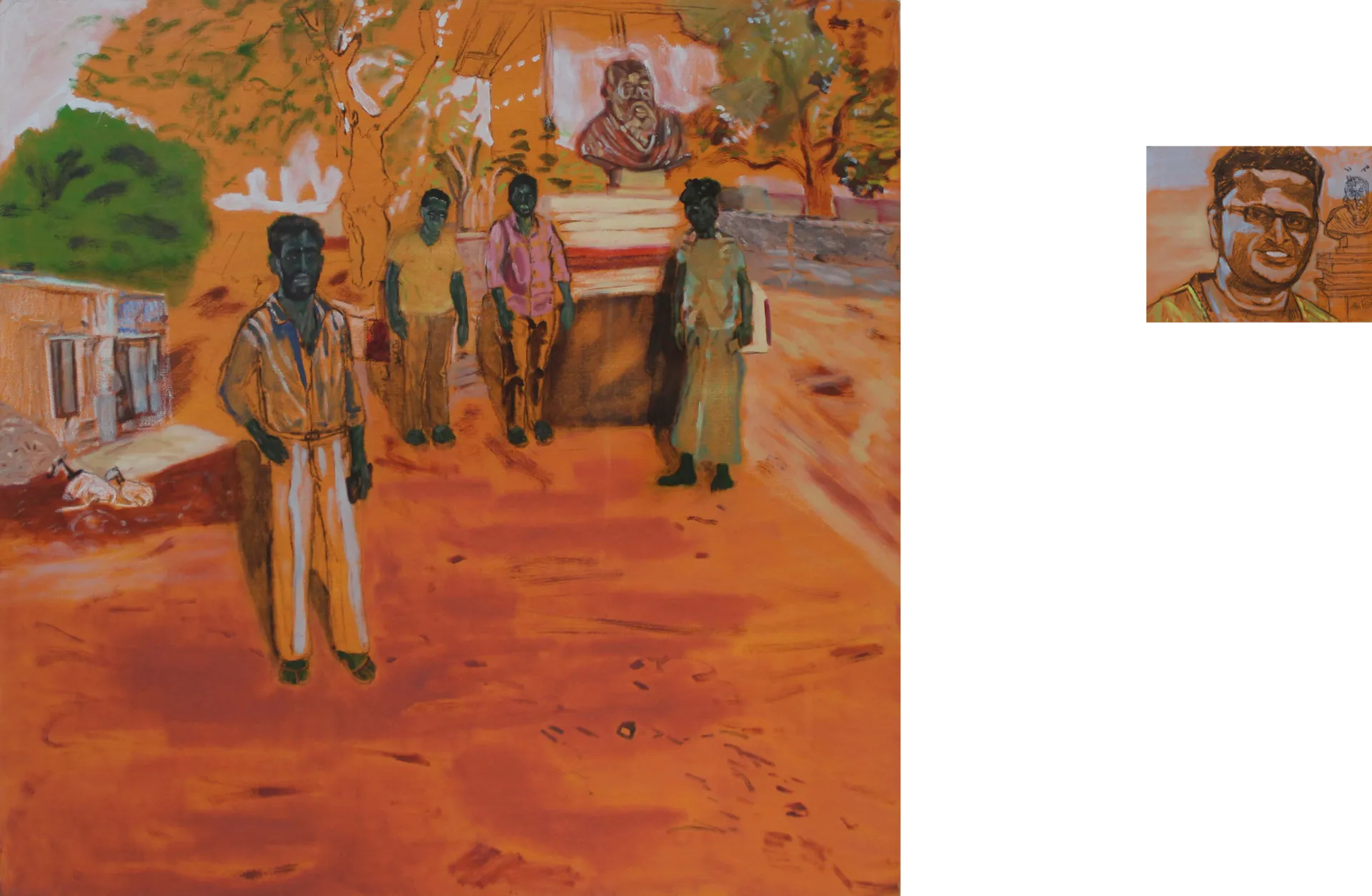 Visiting a Samathuvapuram (equality village) in 2023 - II by Nitheen Ramalingam - Oil, oil stick, oil pastels and charcoal on canvas