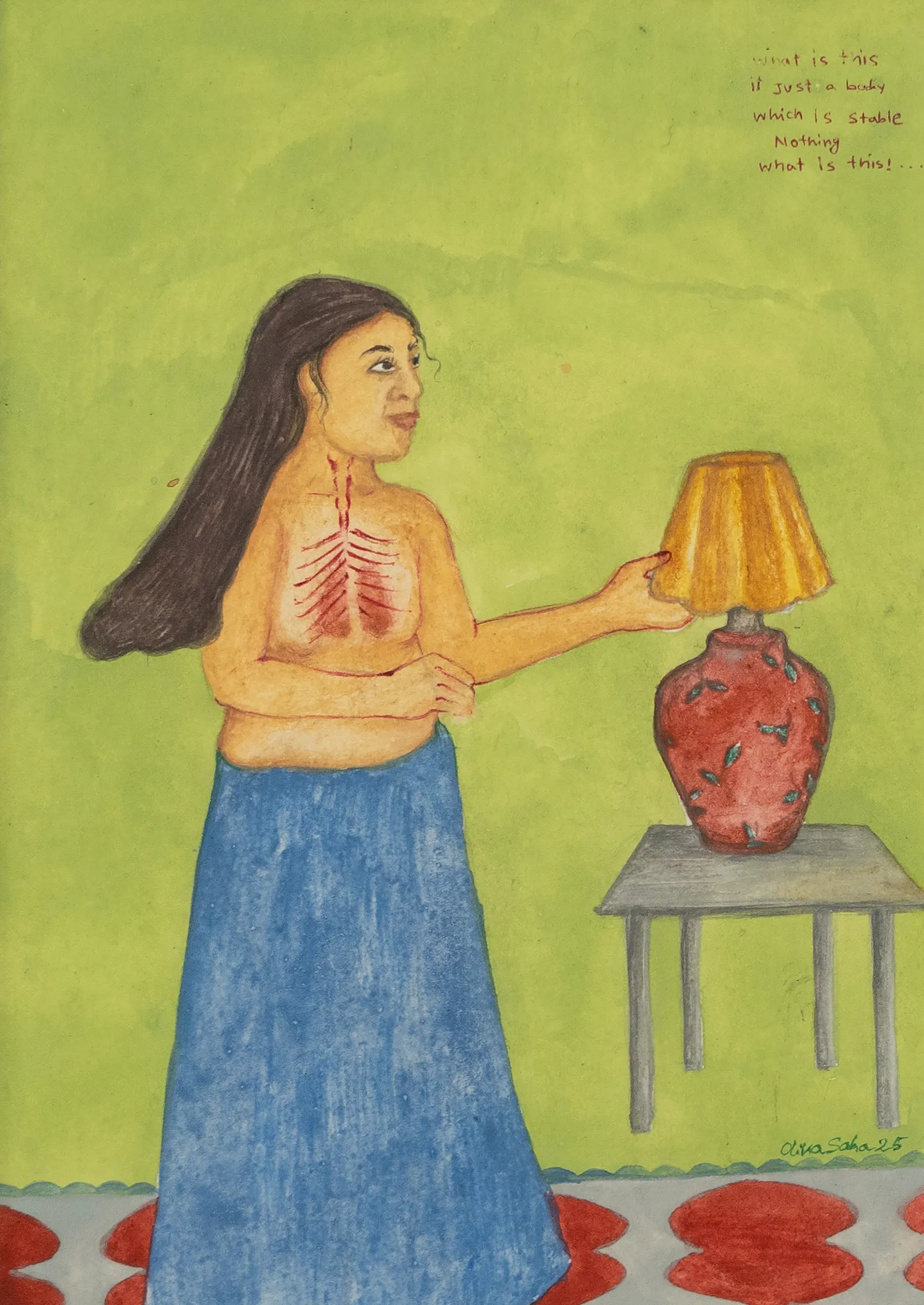 Untitled by Oliva Saha - Natural pigment, gouache colour, drawing, colour pencil, khariya on Canson paper