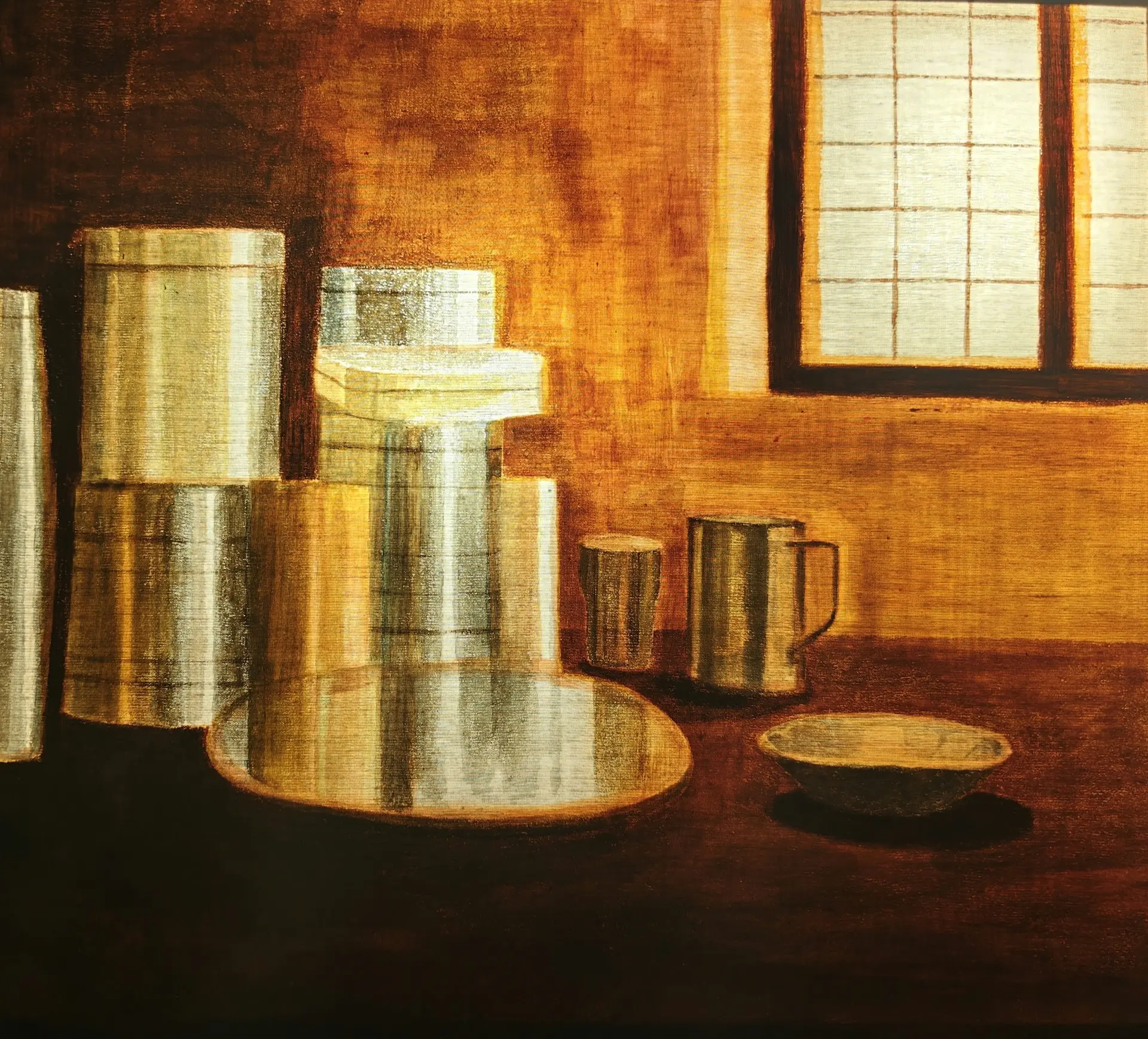 It was my mother who made me meditate 5 by Gayathri A P - Acrylic on organza cloth with LED light