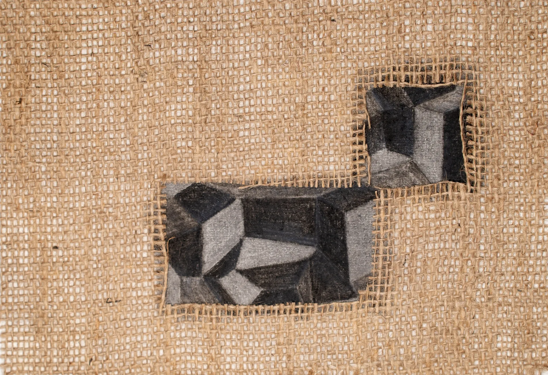 Fold #17, 11 by Urvi Sethna - Jute fabric, charcoal and graphite on rice paper