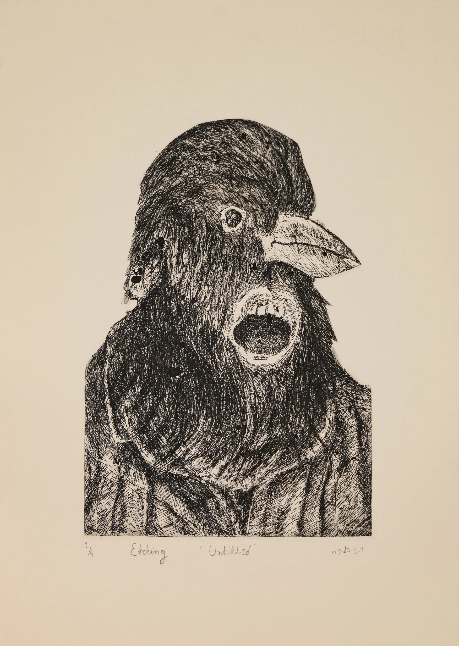 Scream of crow by Akbar Ali Sunasara - Etching