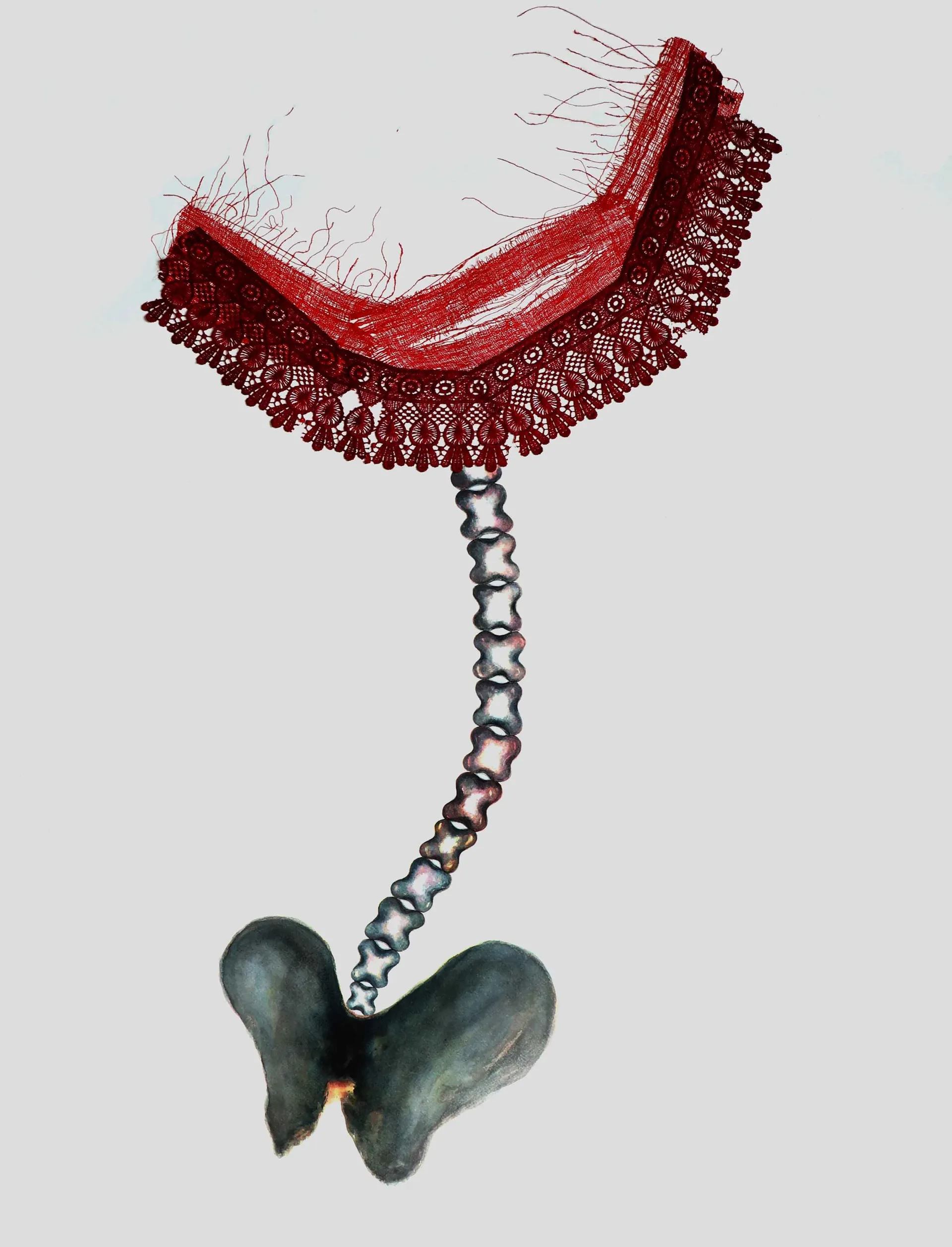 Smiling takes 32 bones by Sangita Datta - Watercolor, lace, and medical bandage on Canson paper