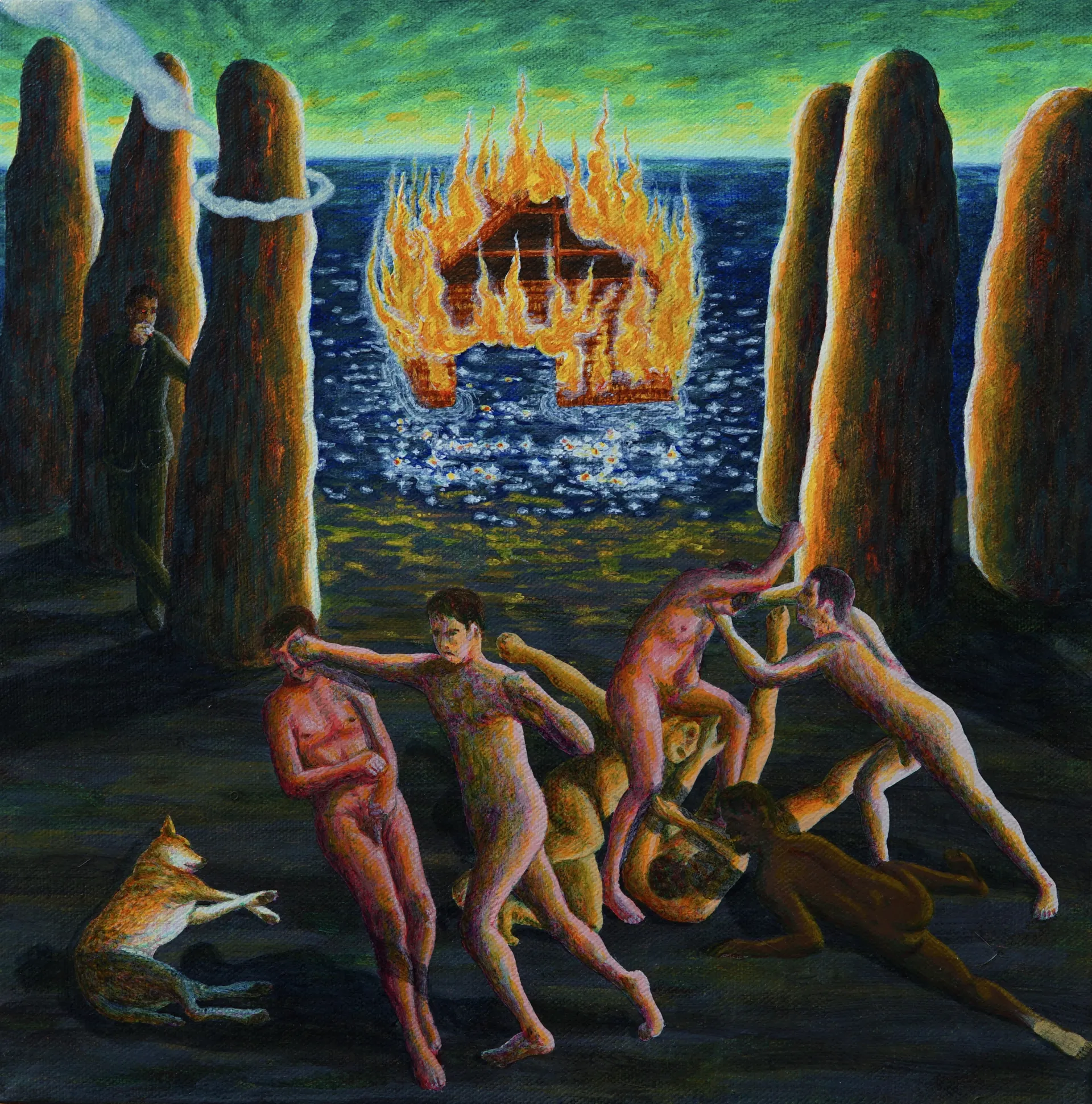 Internecine communion within spectatorial dominion by Bhaskar Bordoloi - Acrylic on canvas 
