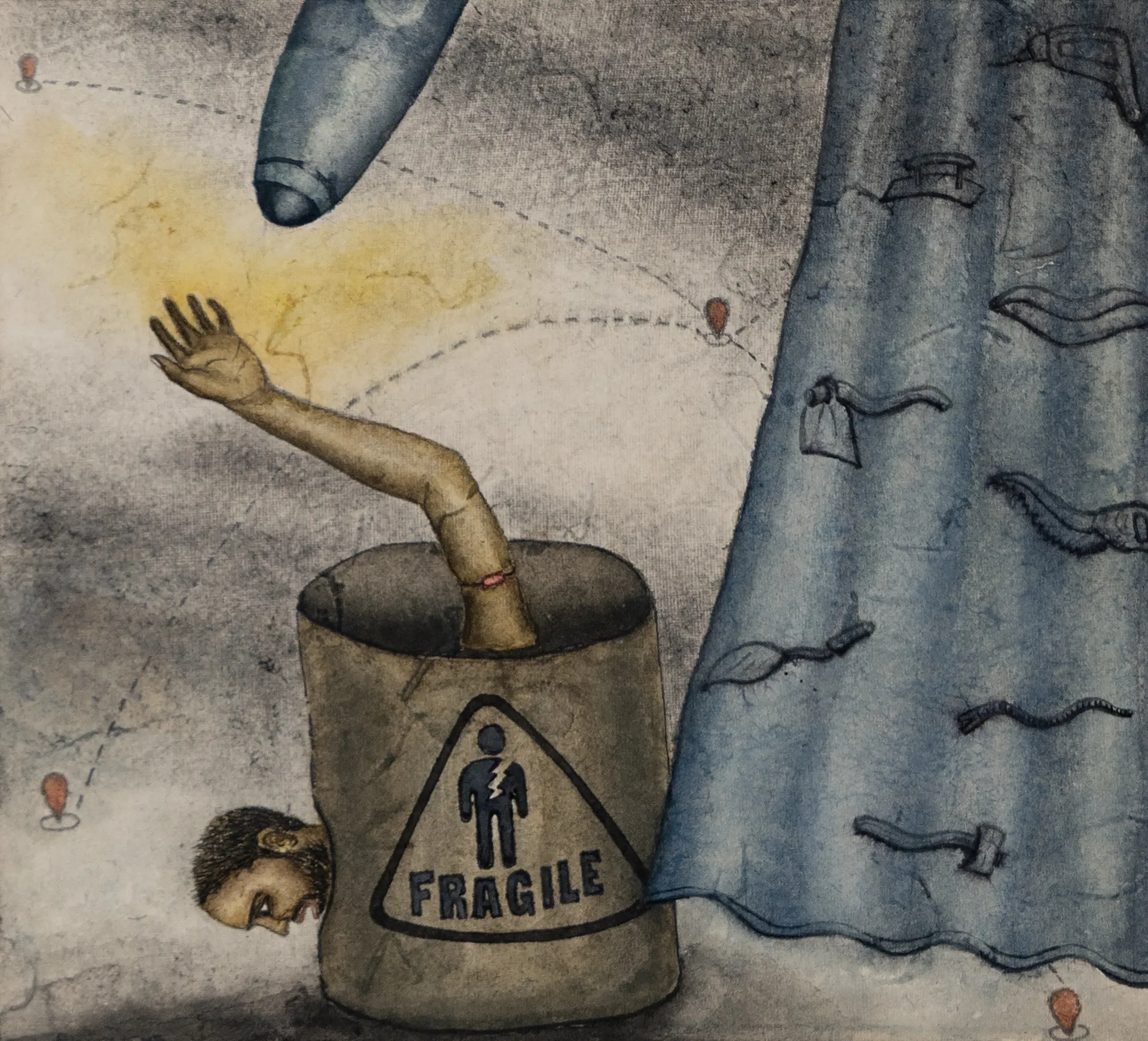 Accursed myth of history, 4 by Suvendu Bhandari - Tea stain, watercolor, ink, graphite
