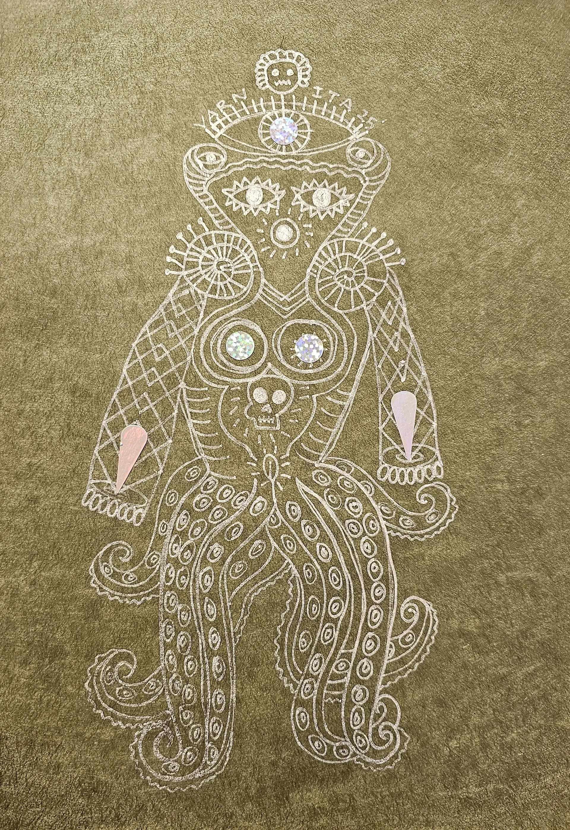 Chrome-born-bodies drawing 2 by Varnita Sethi - Chrome pen on acid-free handmade paper