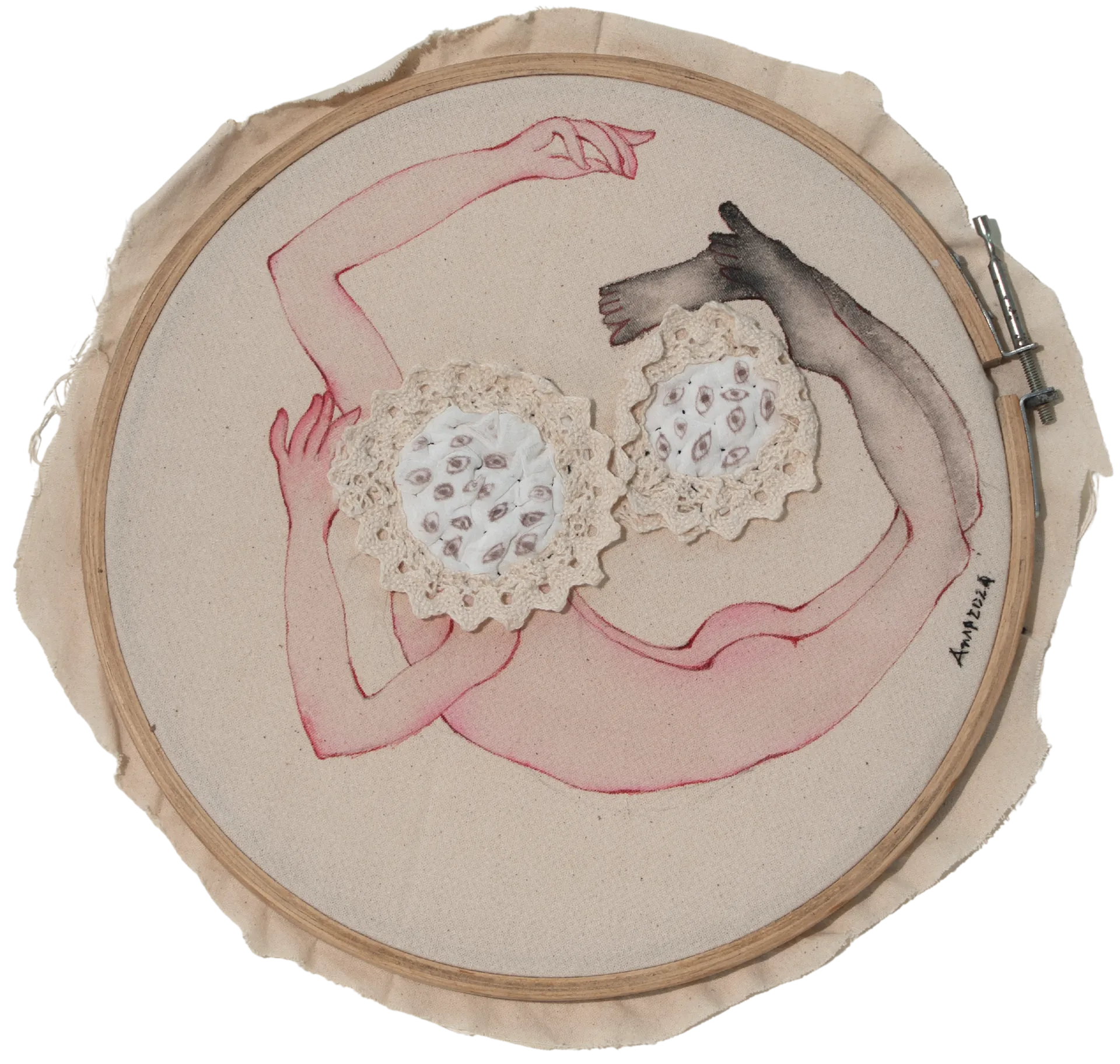 Beautiful flowers, 3 by Anup Let - Cloth, stitch and colour with ink on fabric