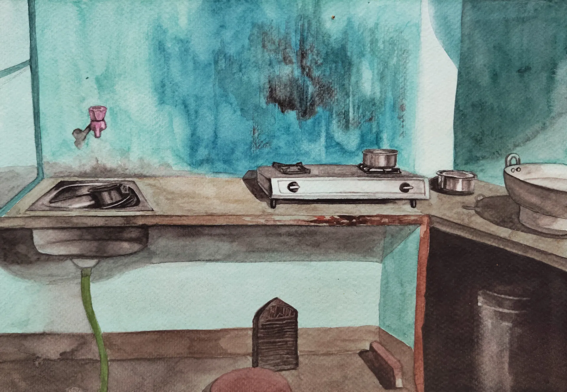 Govar toli by Shiv Shankar - Watercolor on paper
