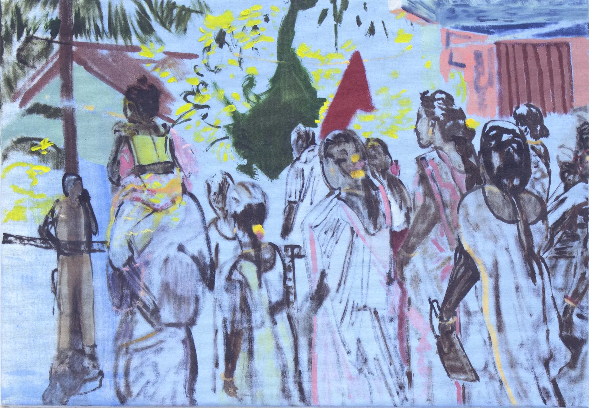 Venmani Martyr’s Day, 2021 (walking towards the memorial 2) by Nitheen Ramalingam - Oil, oil stick, oil pastels and charcoal on canvas