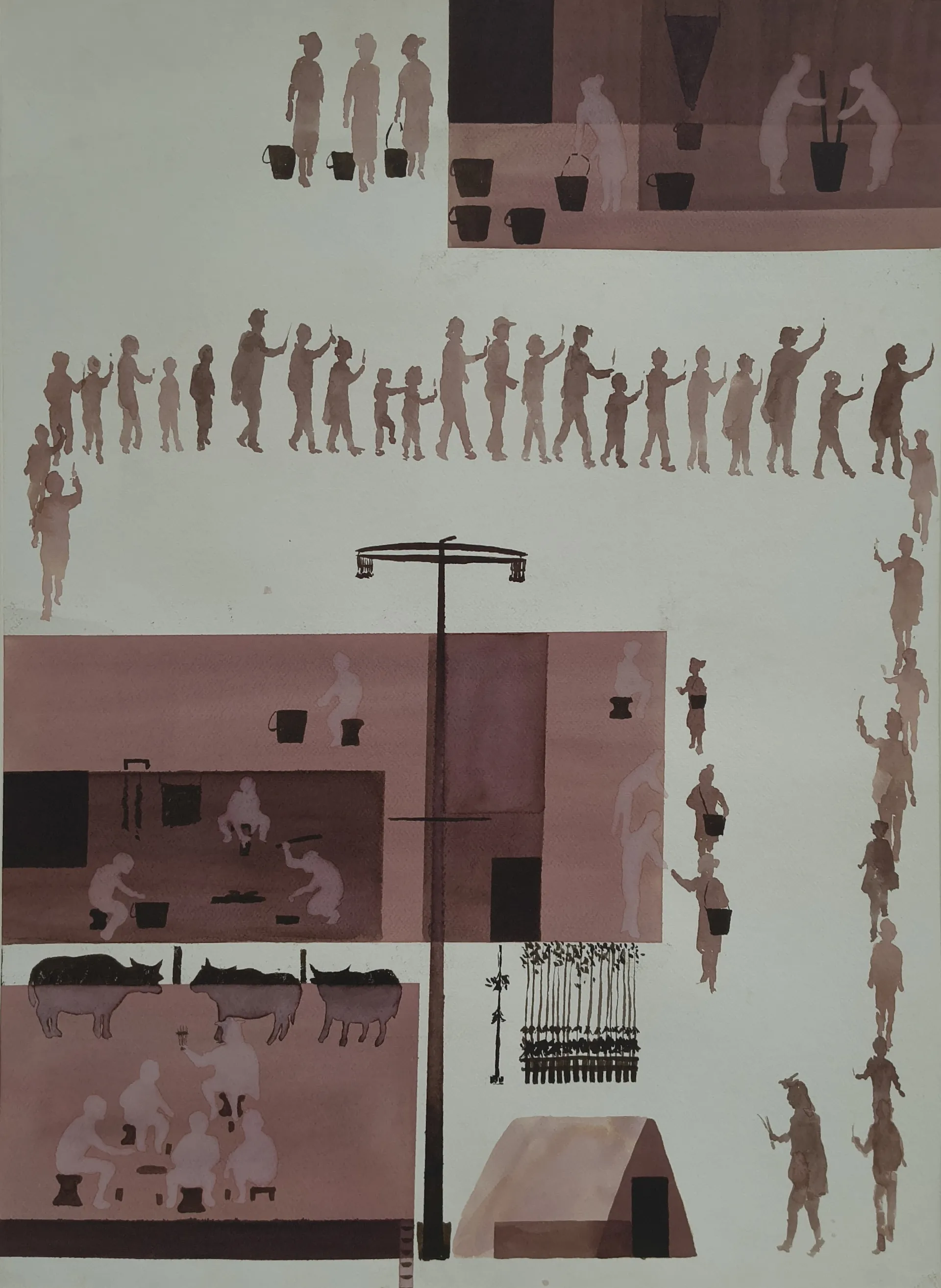 Rituals 2 by Ligang August - Ink on paper