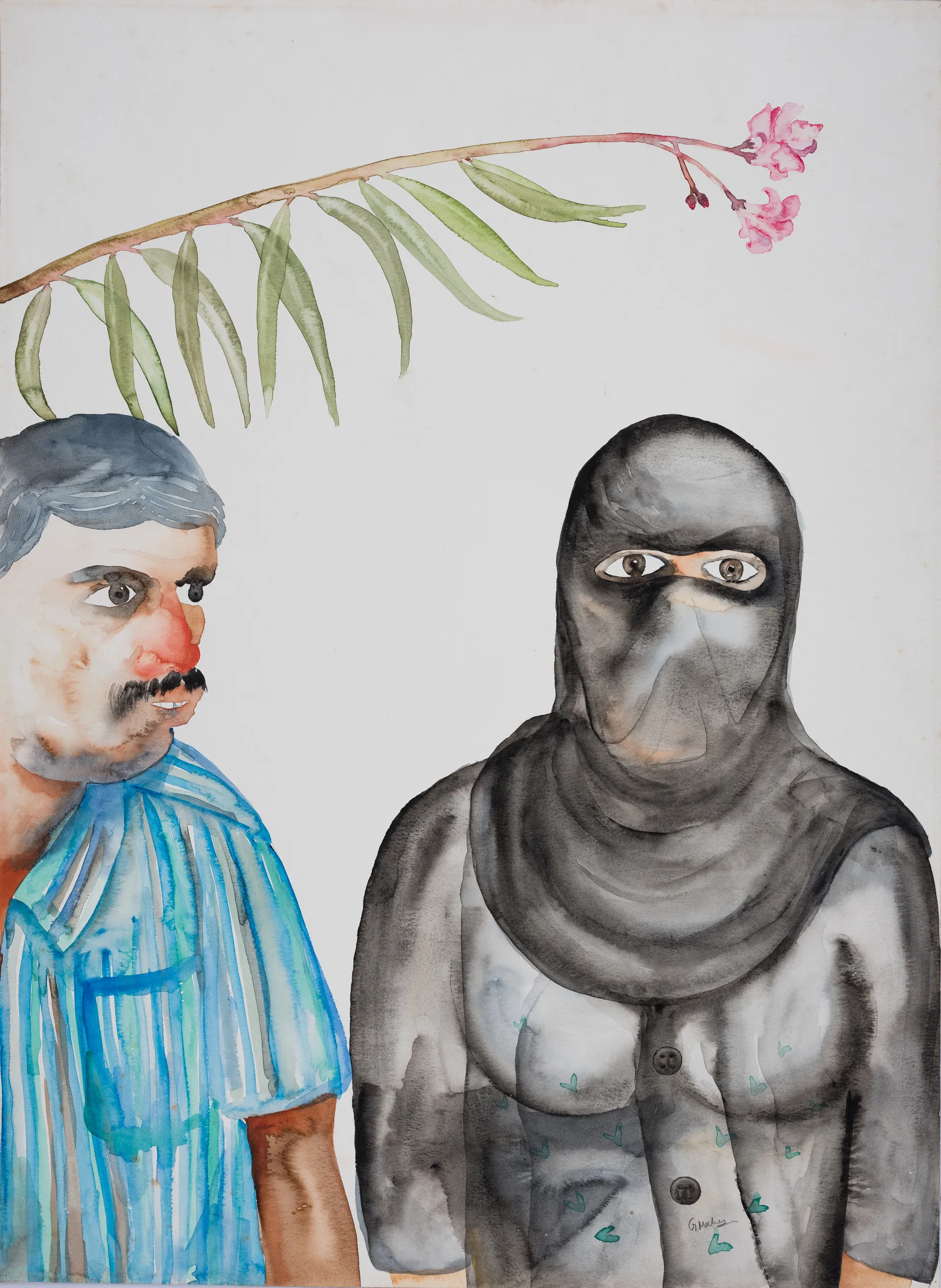 Waiting for bus by G. Mahesha - Watercolor on paper