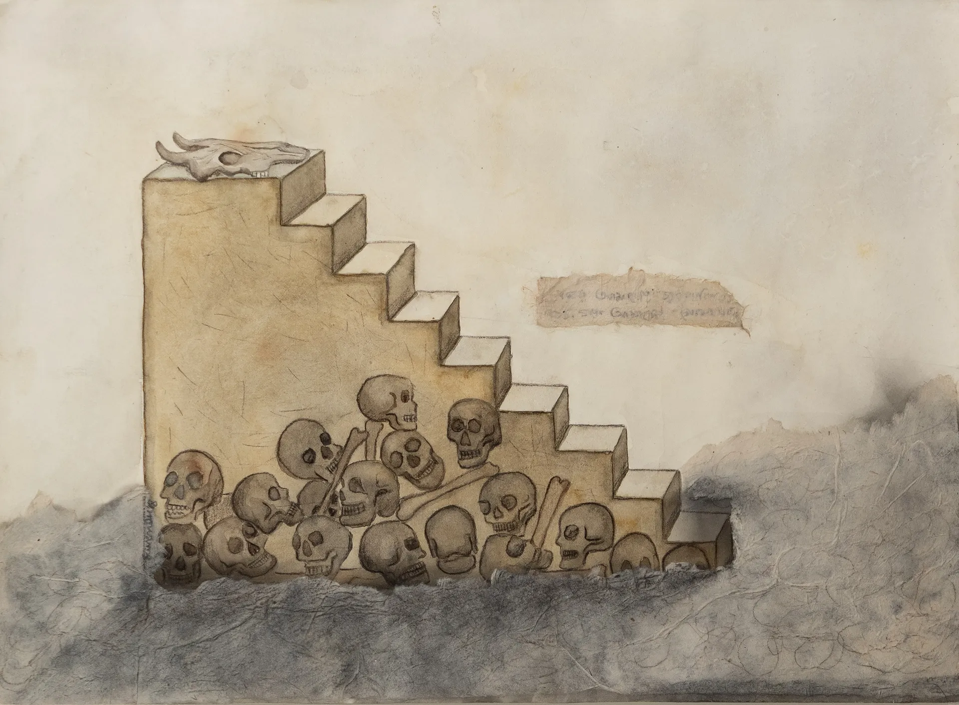 Nothing serious, 2 by Suvendu Bhandari - Watercolor, conte, graphite, smoke