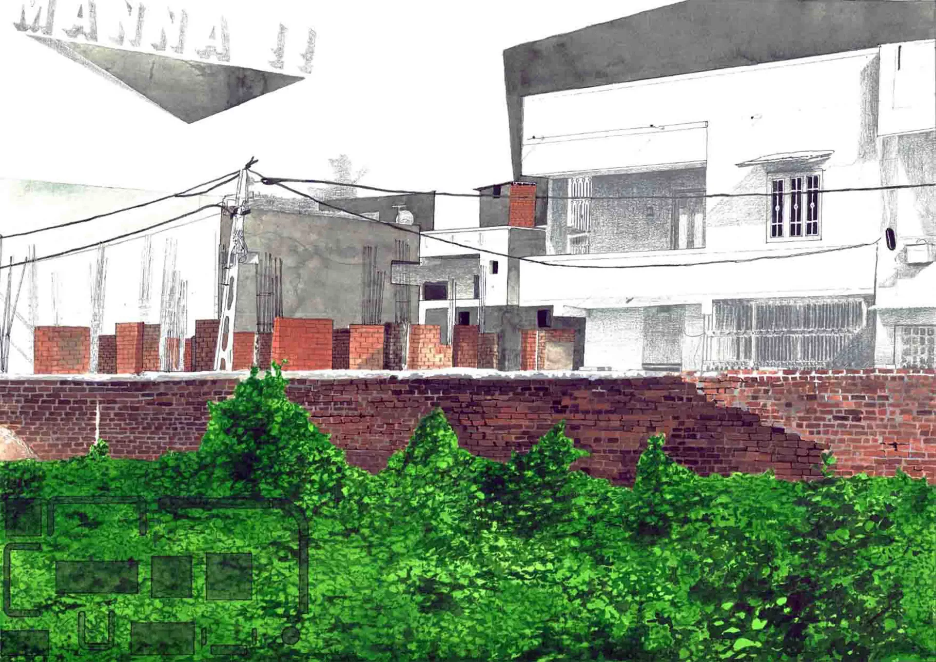 Territories of three: echoes in the landscape I, 15 by Kapil Jangid - Watercolor, photo ink, digital print and graphite on paper