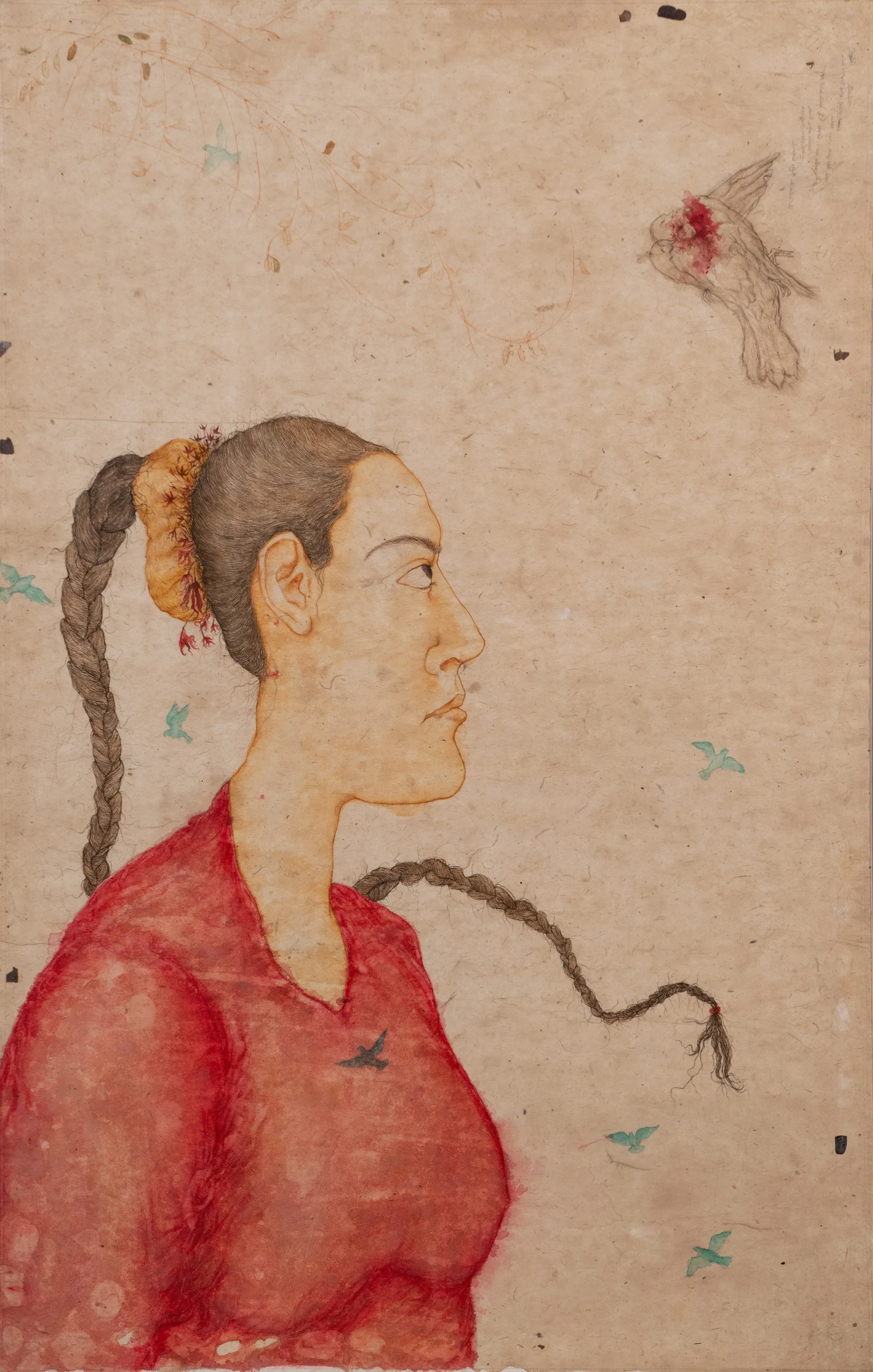 The “red” love by Oliva Saha - Watercolour, gouache colour, natural colour, drawing, alta dye on rice paper pasted on watercolour paper