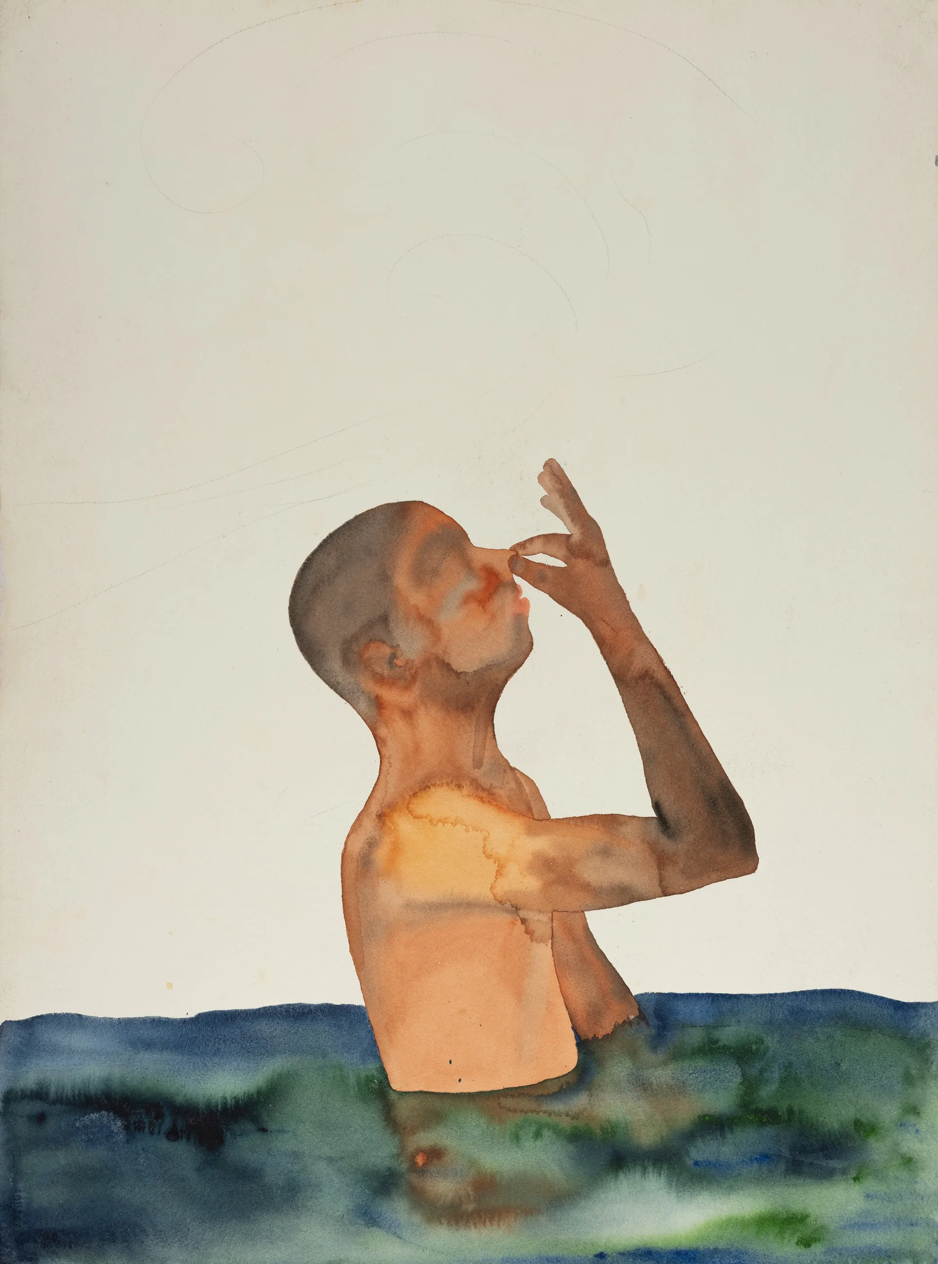 Holy bath by G. Mahesha - Watercolor on paper