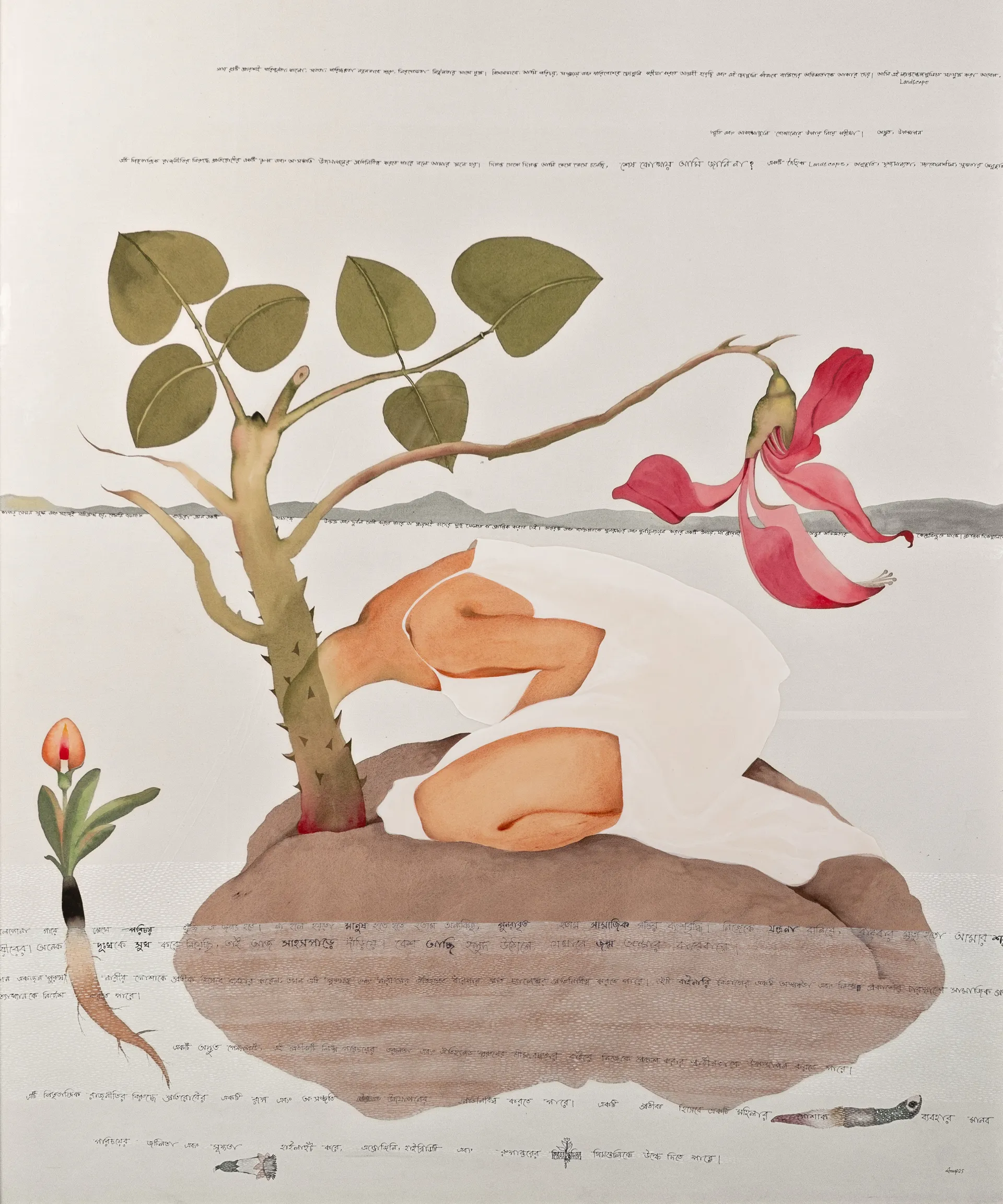 Rooted of self by Anup Let - Acrylic & ink on cloth