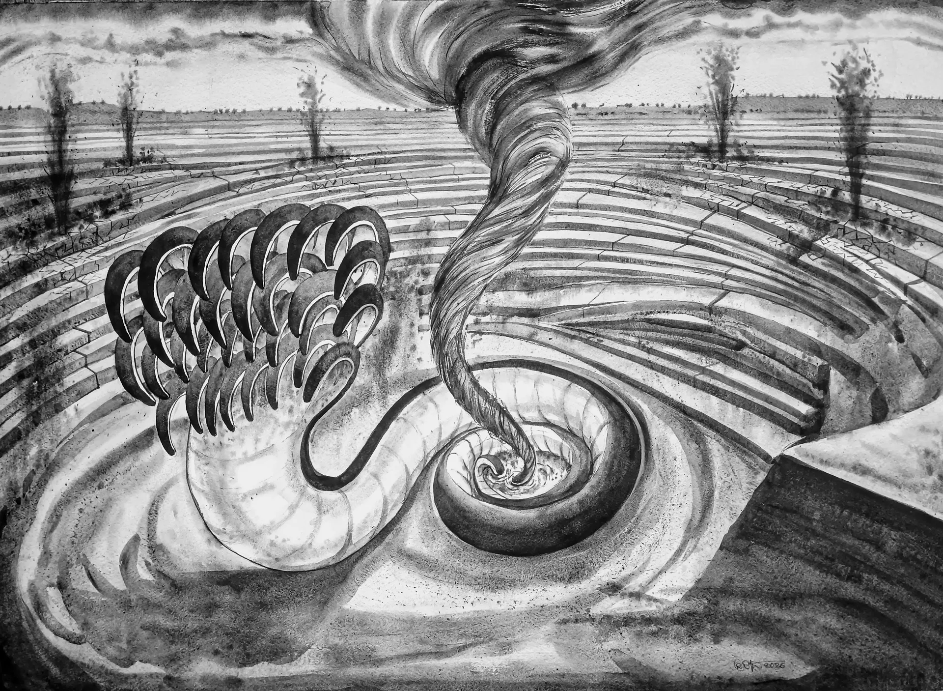 Portal to the spheres by Prasad KV - Pen and watercolor on archival paper 