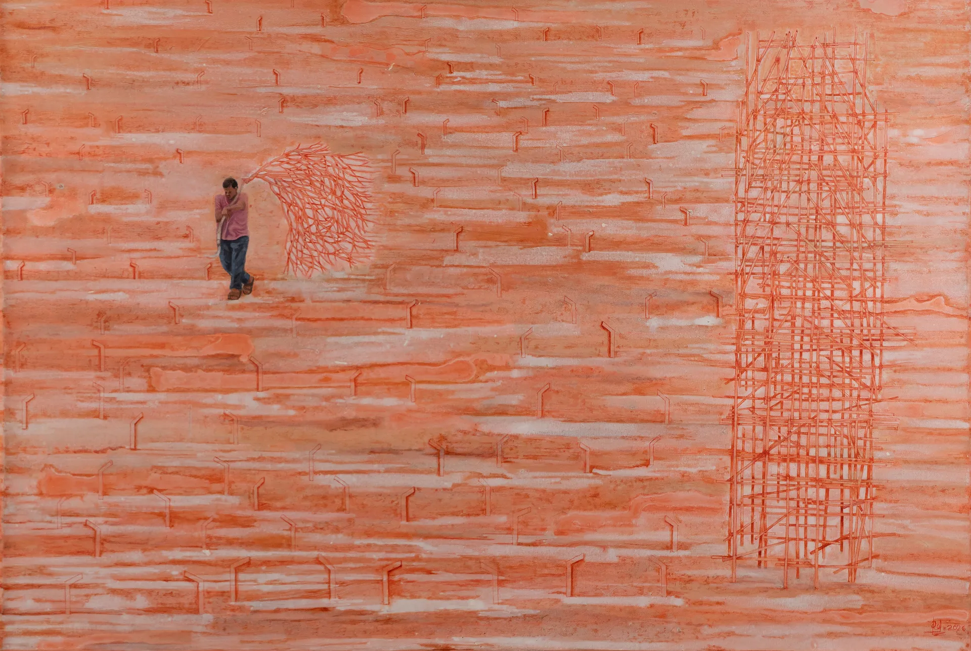 Evacuation by Raju Baraiya - Mixed media on canvas 